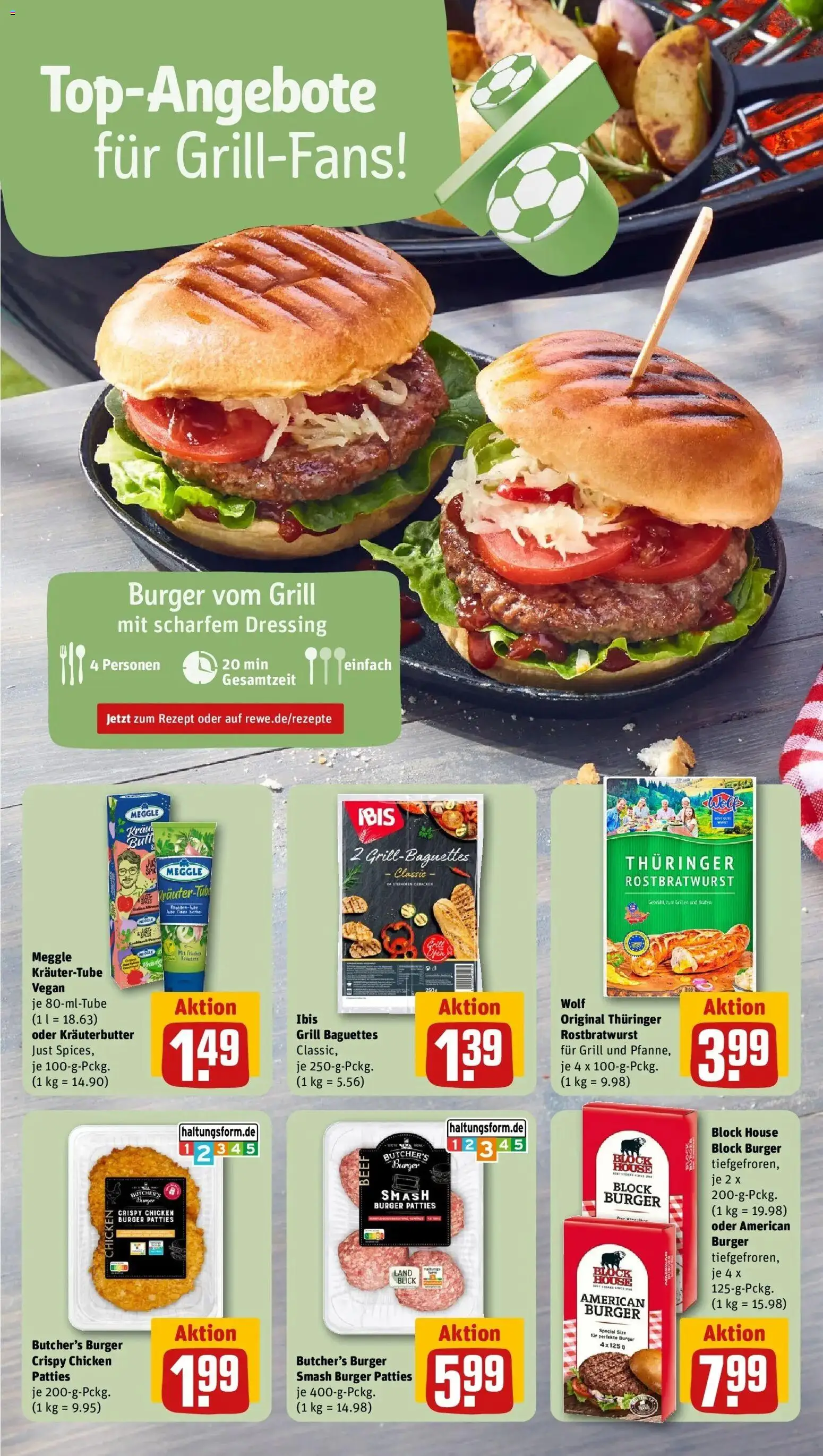 Rewe Prospekt Schmalkalden – gültig ab 13.07.2026 | Seite: 4 | Produkte: Grill, Dressing, Burger, Kräuterbutter