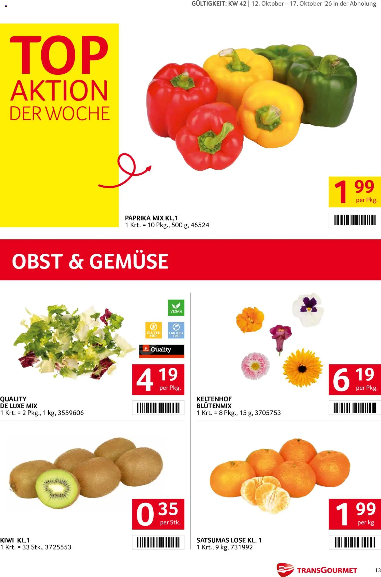 Transgourmet Broschüre gültig ab 11.10.2026 | Seite: 13 | Produkte: Kiwi, Gemüse, Obst