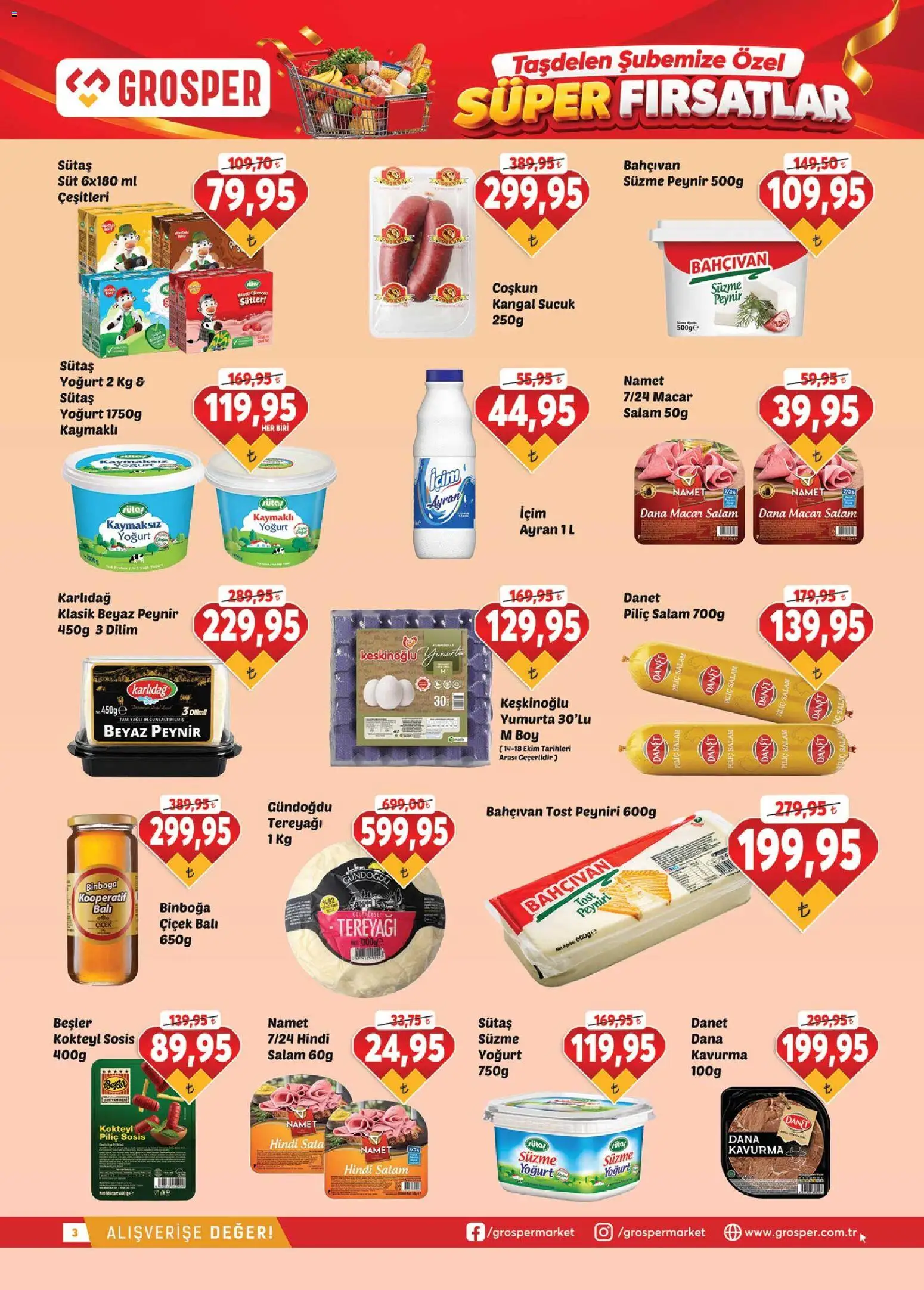 Grosper Katalog - 14 Ekim 2026 tarihinden itibaren geçerlidir | Sayfa: 3 | Ürünler: Süt, Peynir, Salam, Süzme peynir