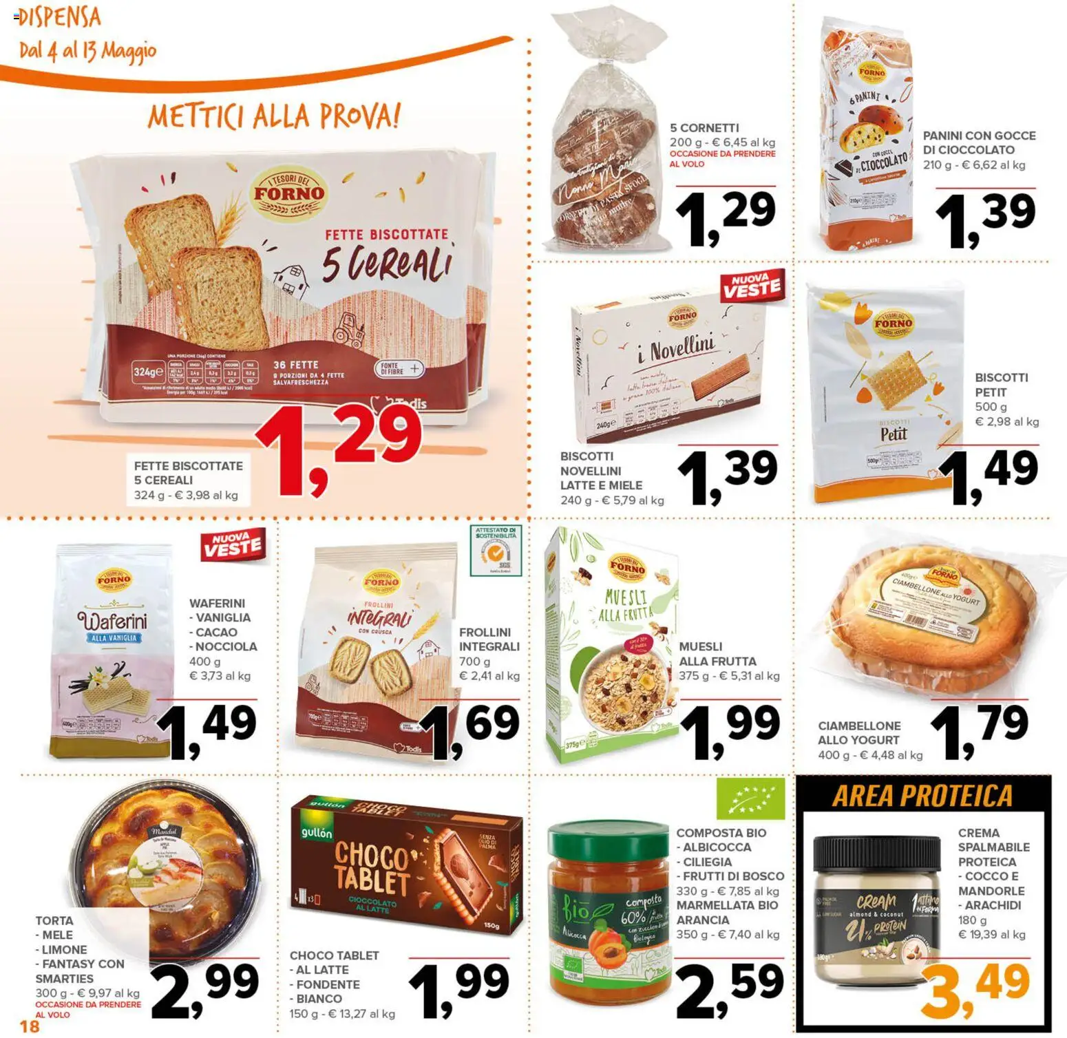Volantino Todis del 04.05.2026 | Pagina: 18 | Prodotti: Mele, Cereali, Mandorle, Fette biscottate