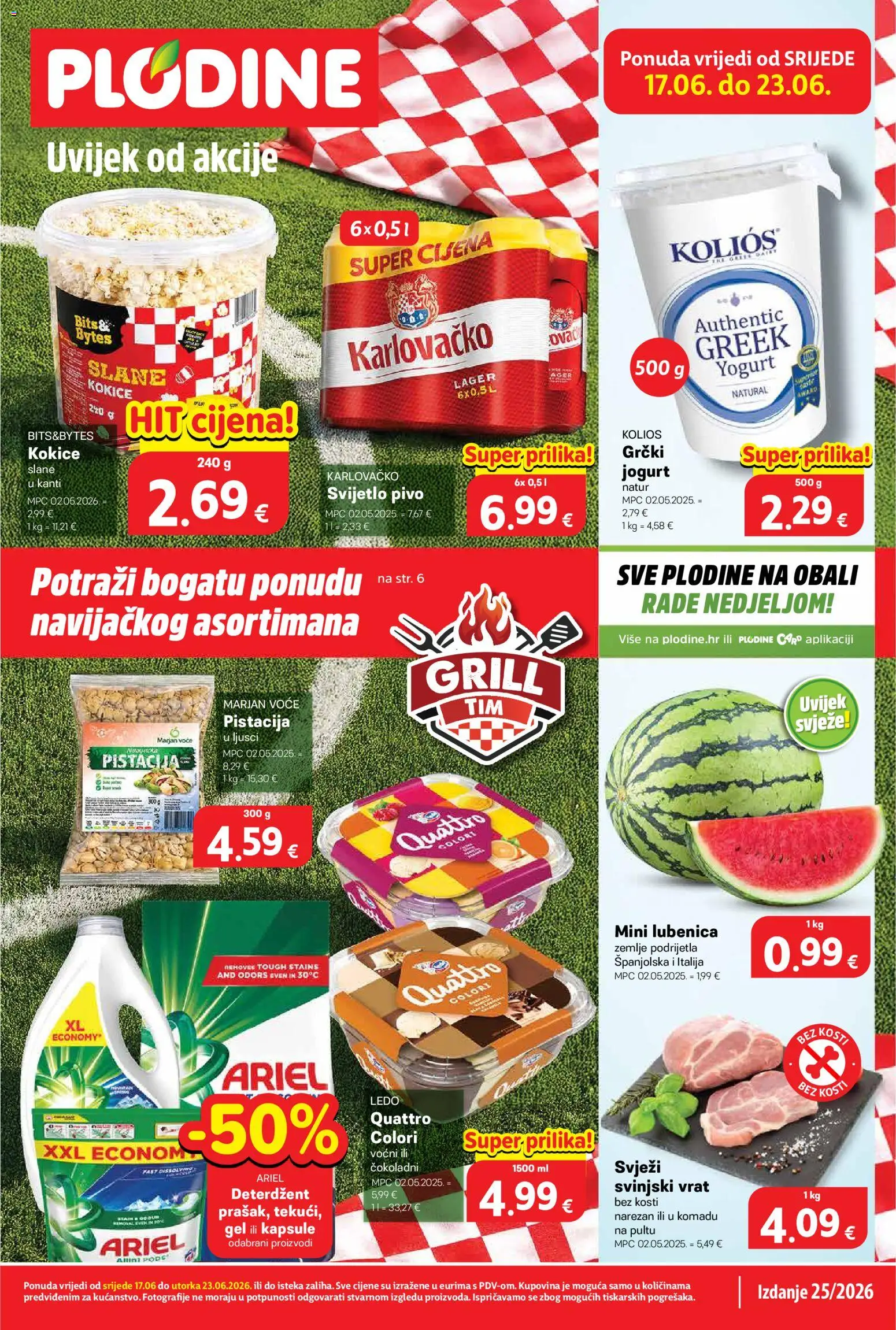 Plodine katalog | vrijedi od 17.06.2026 | Stranica: 1 | Proizvodi: Karlovačko, Deterdžent, Ledo, Lubenica