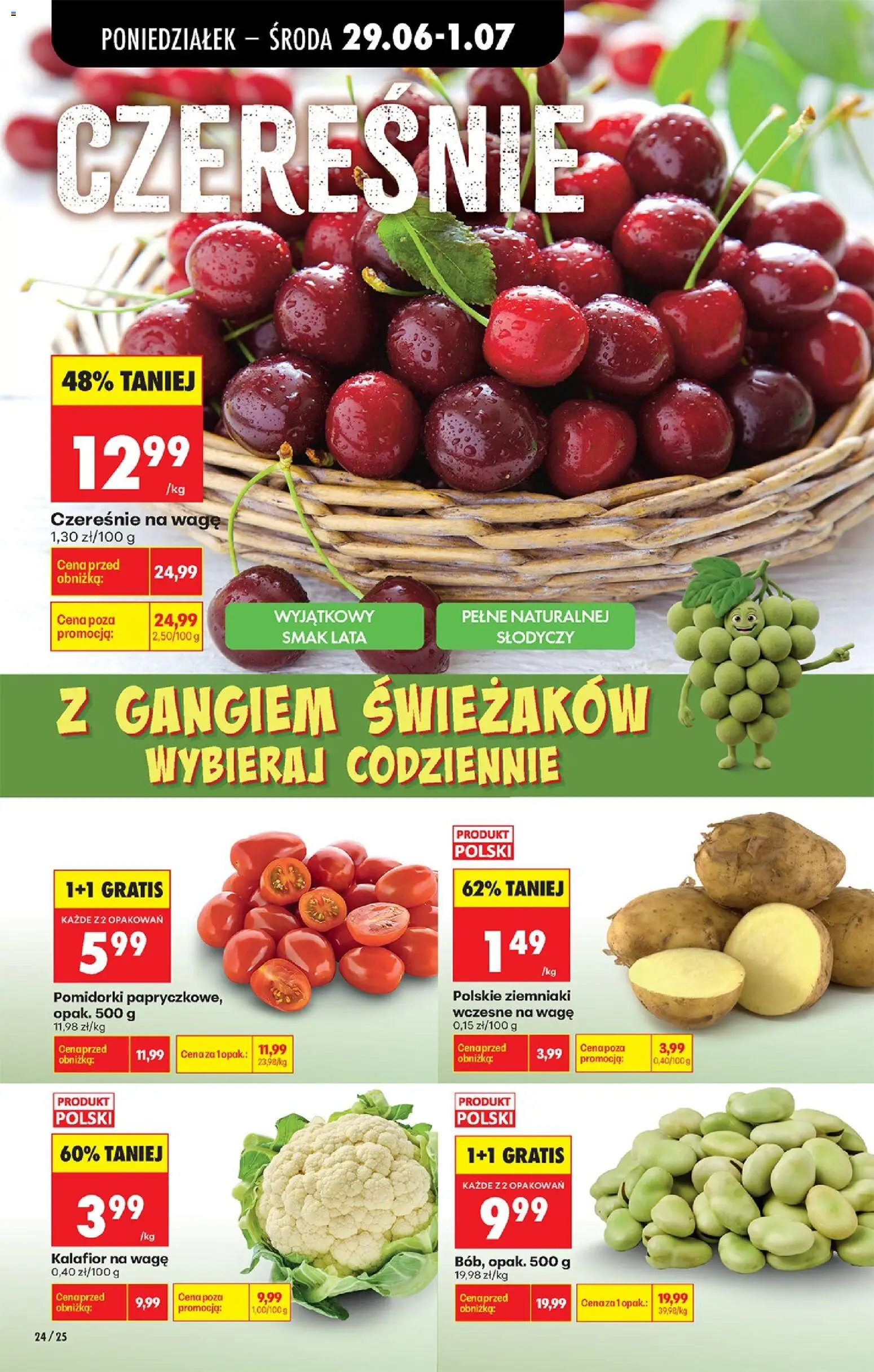 Biedronka gazetka od poniedziałku od 29.06.2026 | Strona: 28 | Produkty: Kalafior, Czereśnie, Ziemniaki