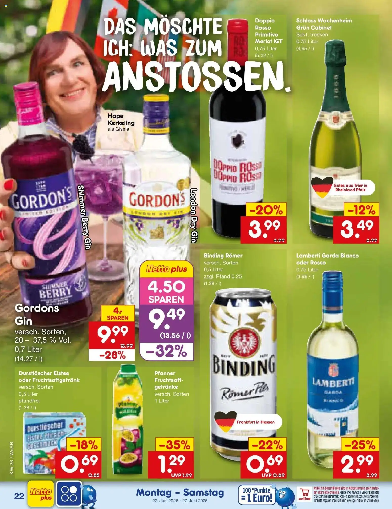 Netto Marken-Discount Prospekt Mannheim – gültig ab 22.06.2026 | Seite: 30 | Produkte: Durstloscher, Merlot, Gin, Fruchtsaft