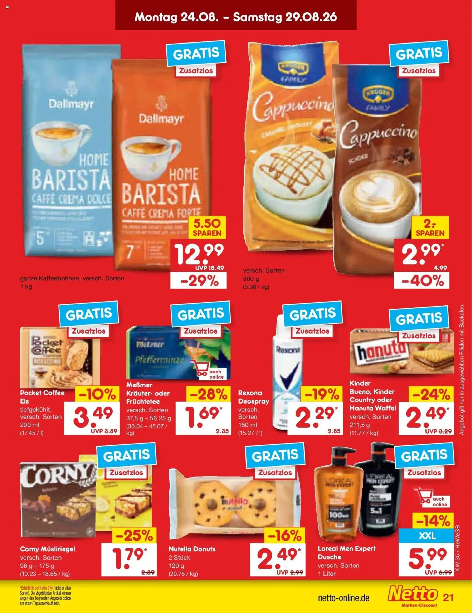Netto Marken-Discount Prospekt Hamburg (ab 24.08.2026) » Angebote | Seite: 31 | Produkte: Messmer, Donuts, Dallmayr, Deospray