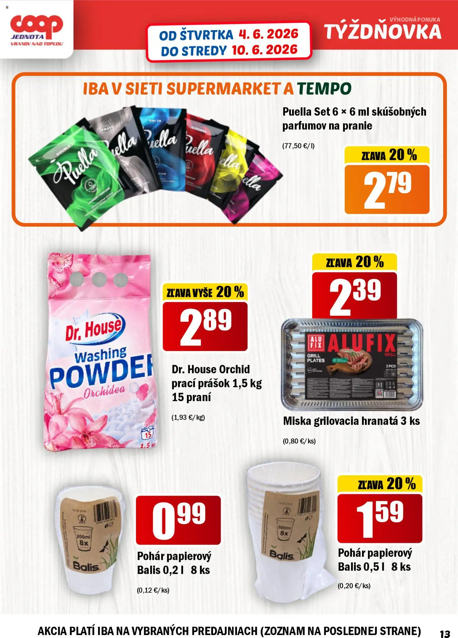 Nové COOP Jednota akcie – leták je platný od 04.06.2026 | Strana: 13 | Produkty: Prací prášok, Orchidea