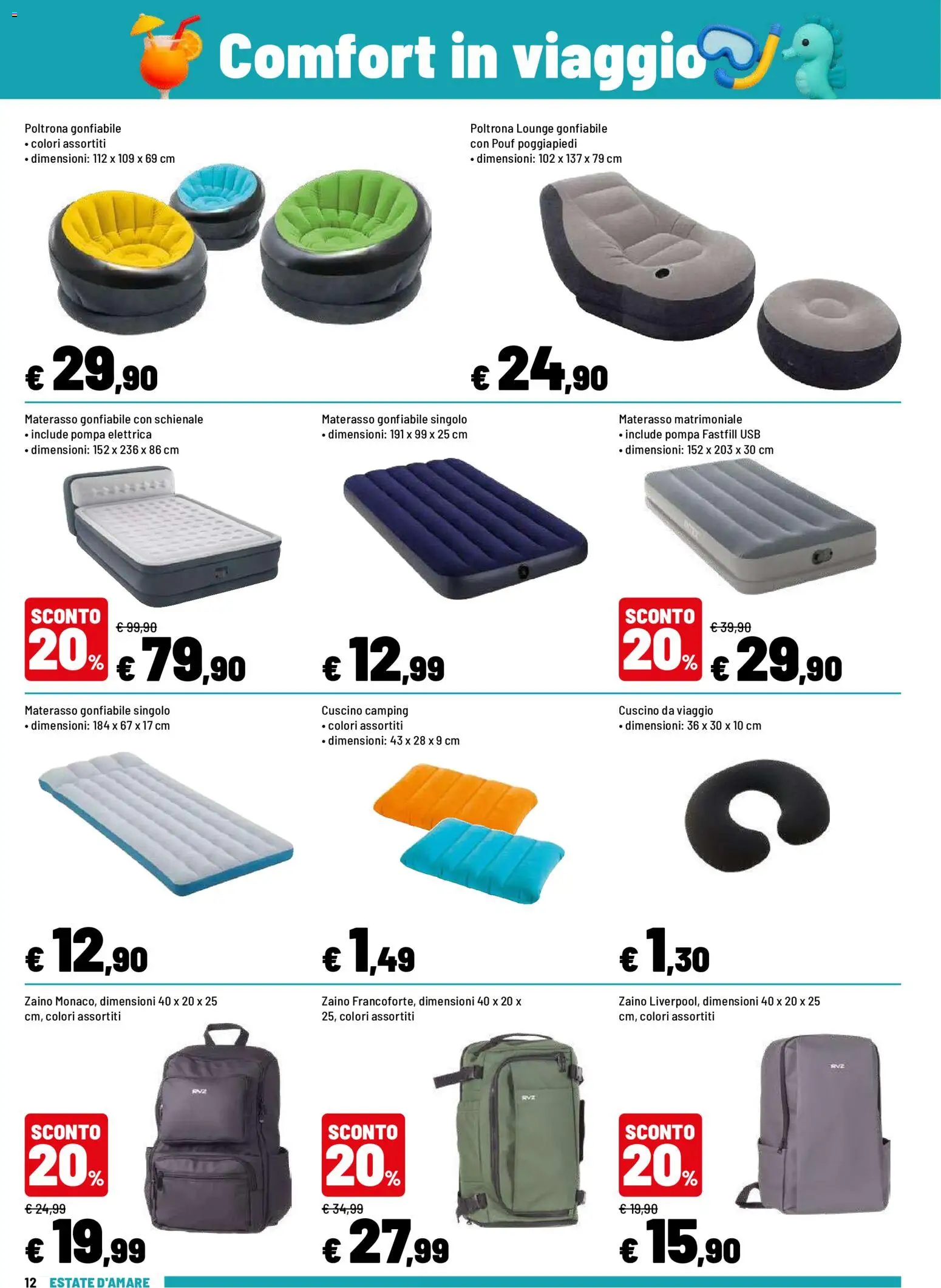 Volantino Iper del 08.06.2026 | Pagina: 12 | Prodotti: Poggiapiedi, Materasso matrimoniale, Zaino, USB