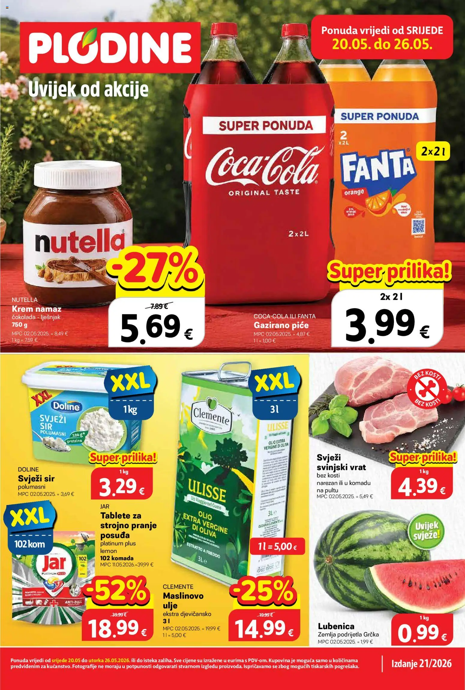 Plodine katalog | vrijedi od 20.05.2026 | Stranica: 1 | Proizvodi: Nutella, Fanta, Ulje, Lješnjak