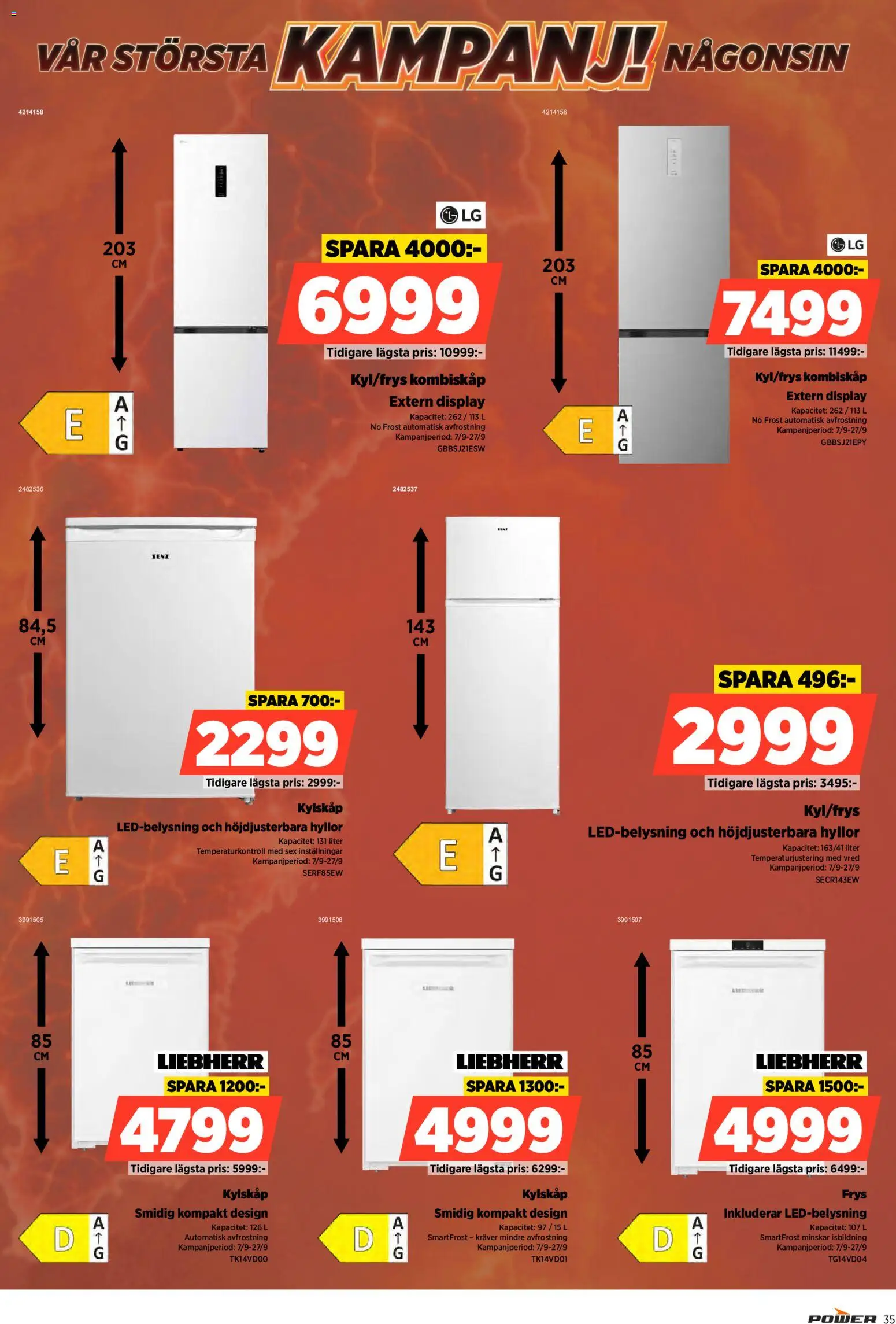 Power reklamblad aktuell från 14/09/2026 | Sida: 35 | Produkter: Kylskåp, Frys