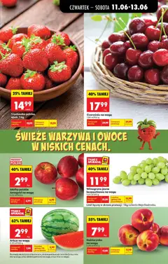 Pogląd oferty "Arbuz na wagę, Arbuz na wagę, 0,30 zł/100 g" - ważna od 11.06.2026 | Strona: 21 | Produkty: Arbuz, Winogrono, Warzywa, Owoce