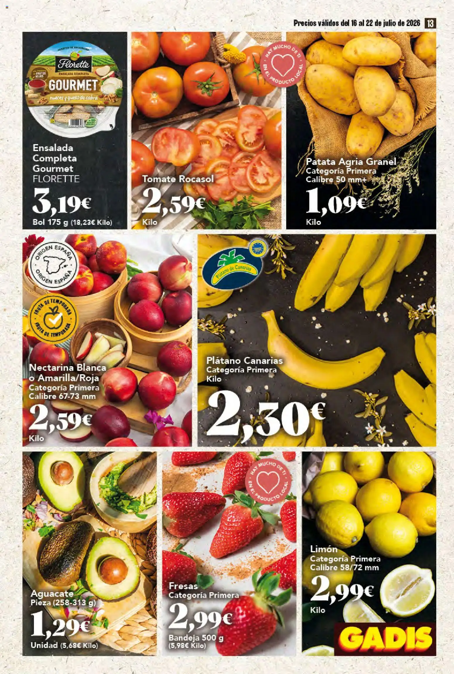 Gadis folleto │ válido desde el 16/07/2026 | Página: 13 | Productos: Queso, Fresas, Ensalada, Bandeja