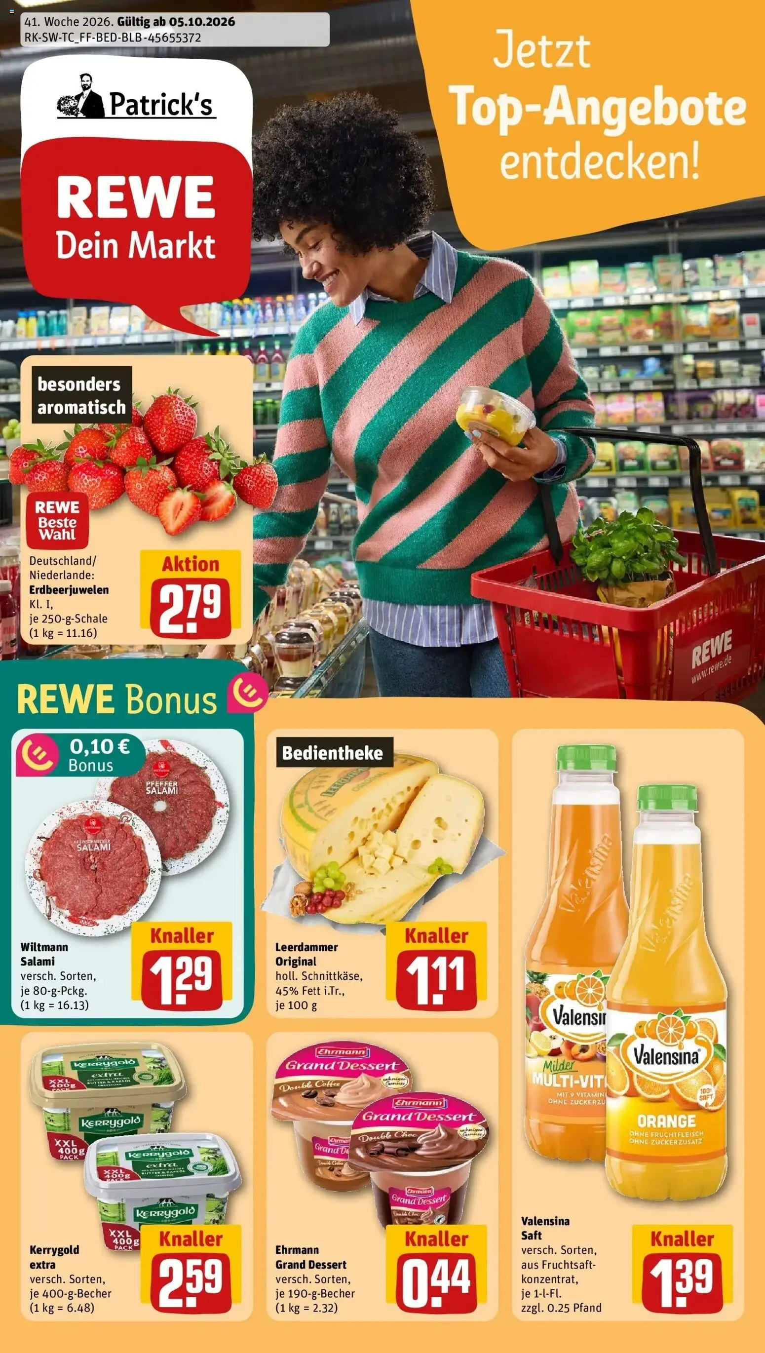 REWE Prospekt ab 05.10.2026 zum Blättern » Angebote | Seite: 1 | Produkte: Butter, Zucker, Salami, Fruchtsaft