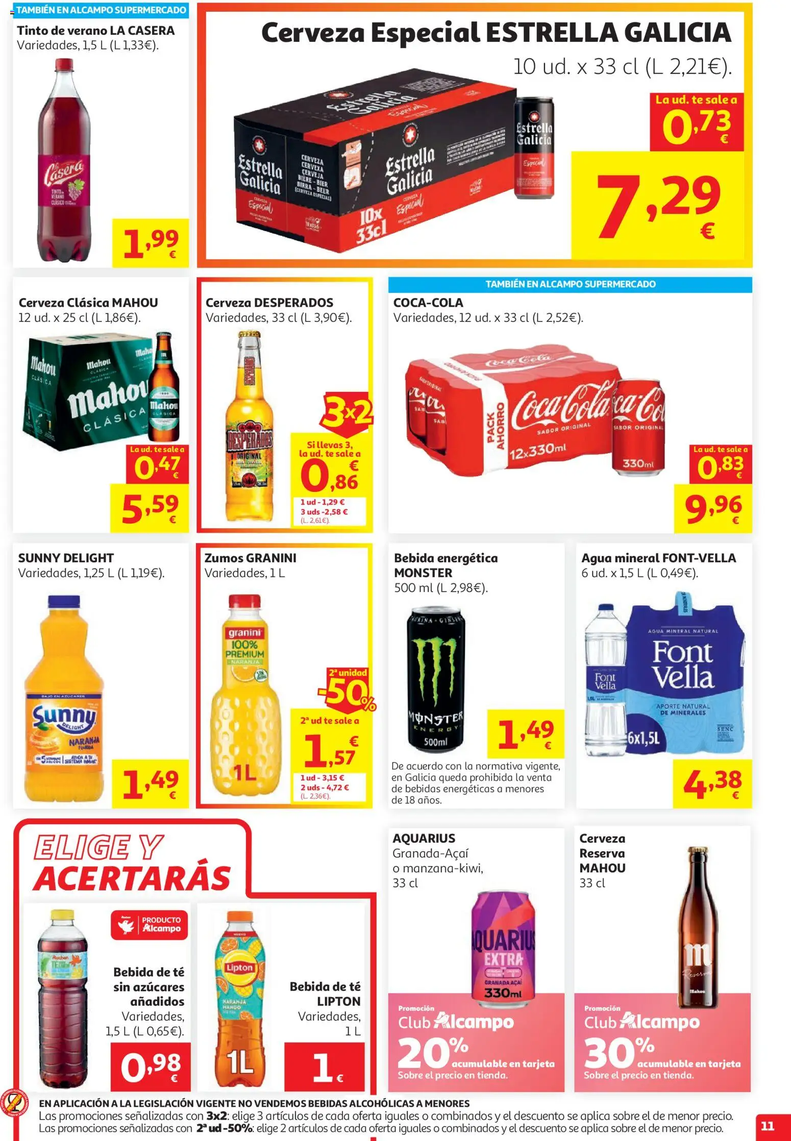 Alcampo HP Unico No Litoral │ válido desde el 29/07/2026 | Página: 11 | Productos: Cerveza, Té, Παρμεζάνα, Agua mineral