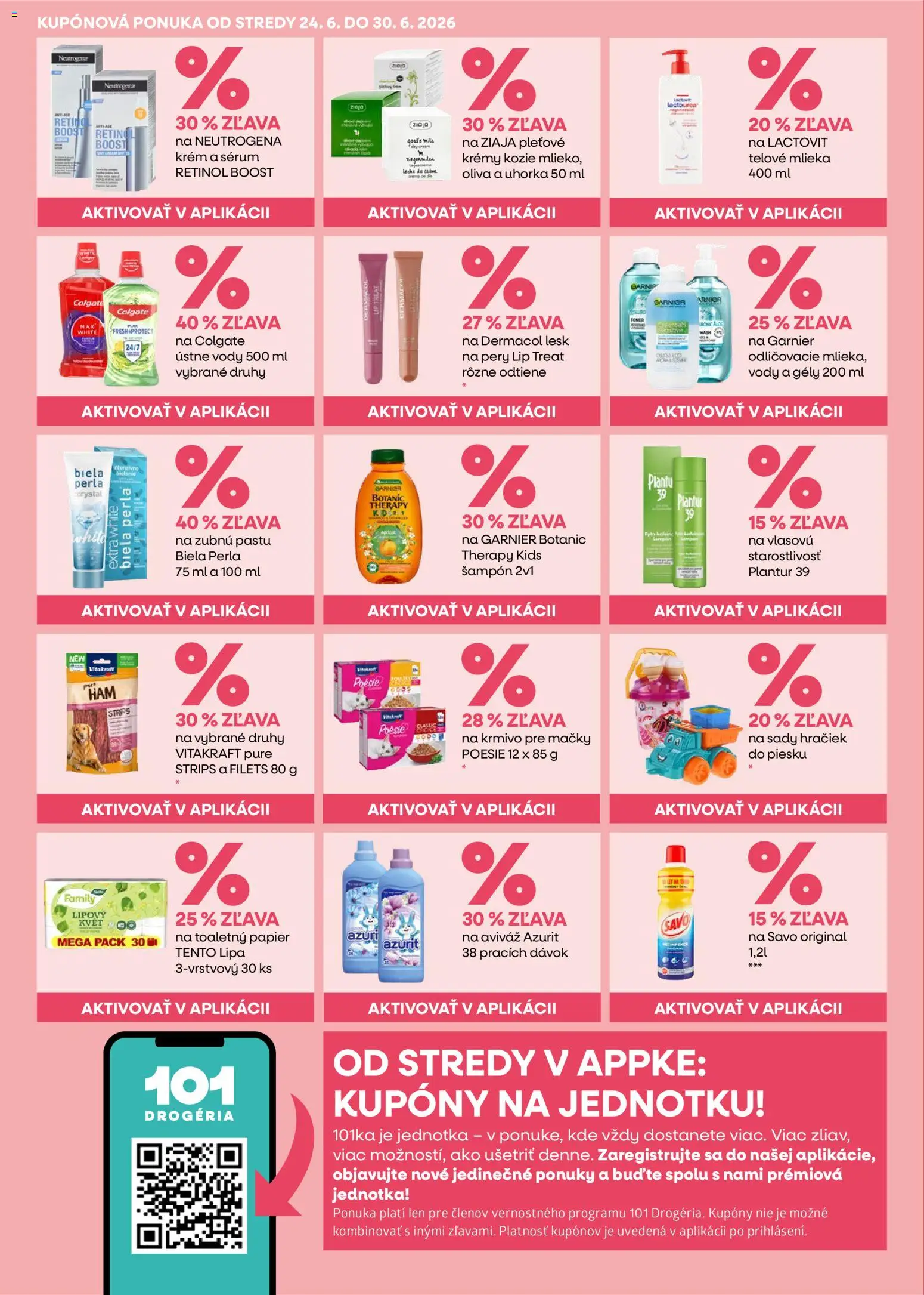 Nové 101 drogerie akcie – leták je platný od 24.06.2026 | Strana: 6 | Produkty: Savo, Šampón, Toaletný papier, Lactovit