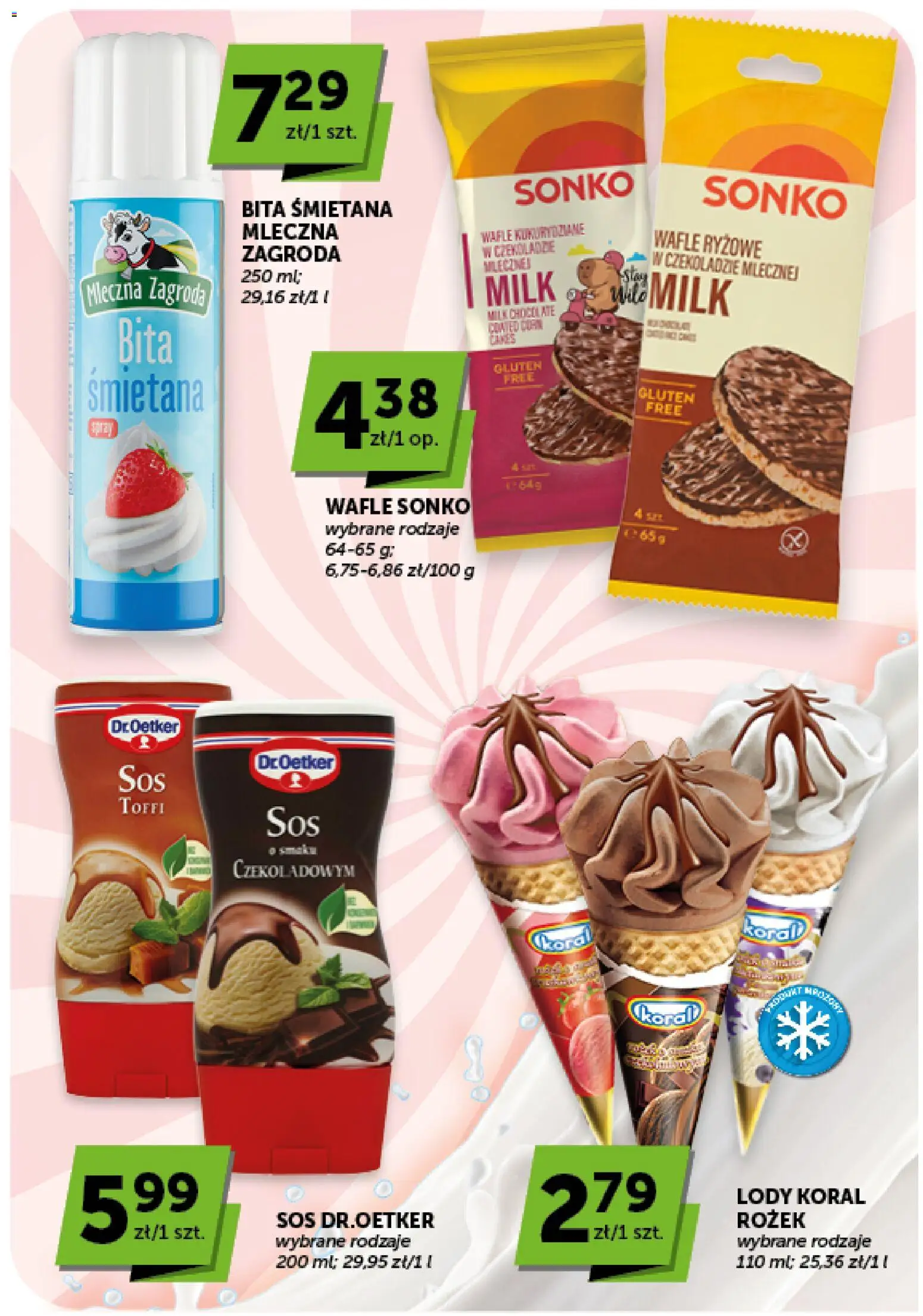Groszek gazetka od 06.08.2026 | Strona: 35 | Produkty: Wafle ryżowe, Lody koral, Śmietana, Sos