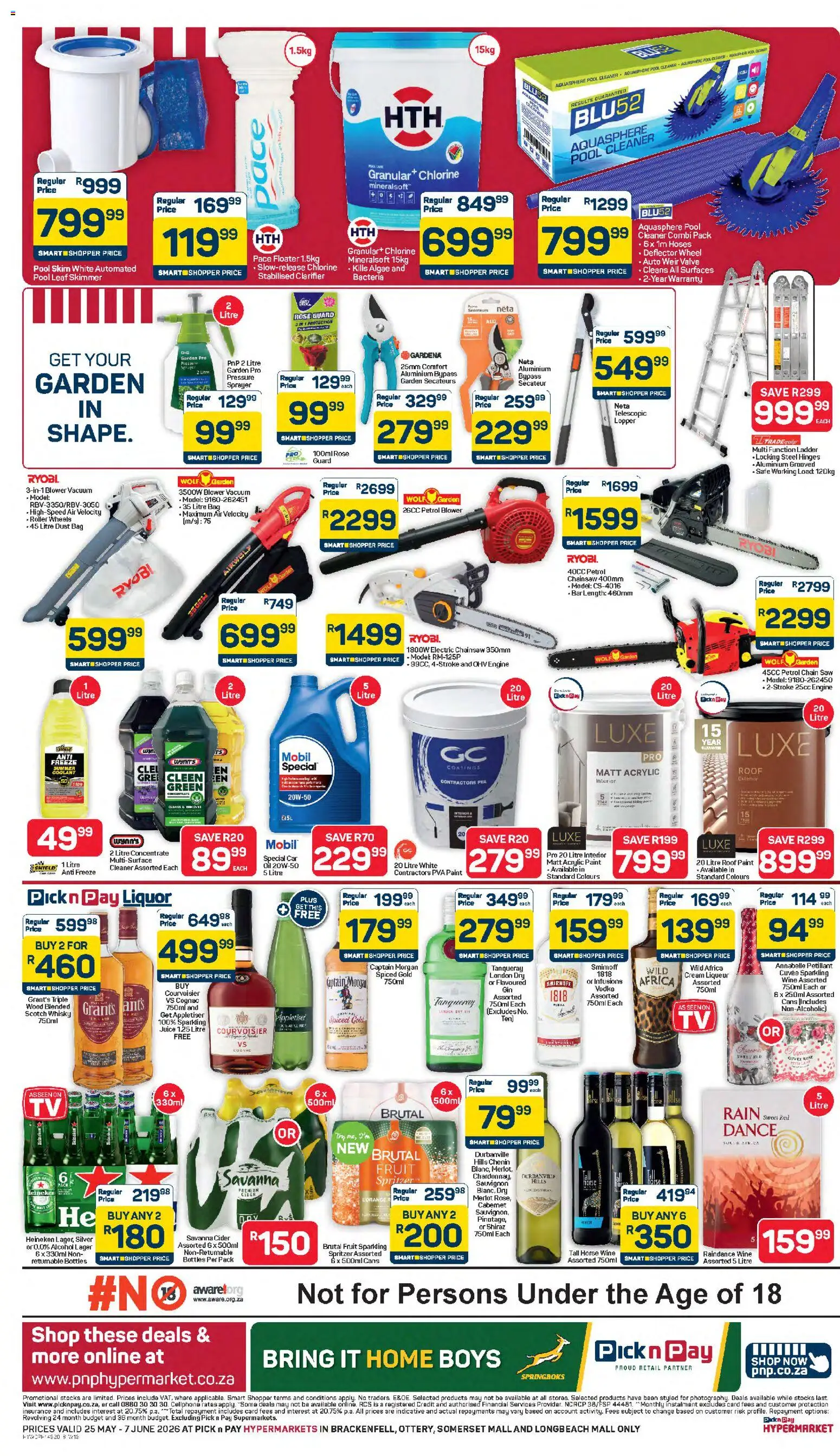 New Pick n Pay catalogue – valid from 25.05.2026 | Page: 8 | Products: Chainsaw, Paint, Cleen green, Fruit