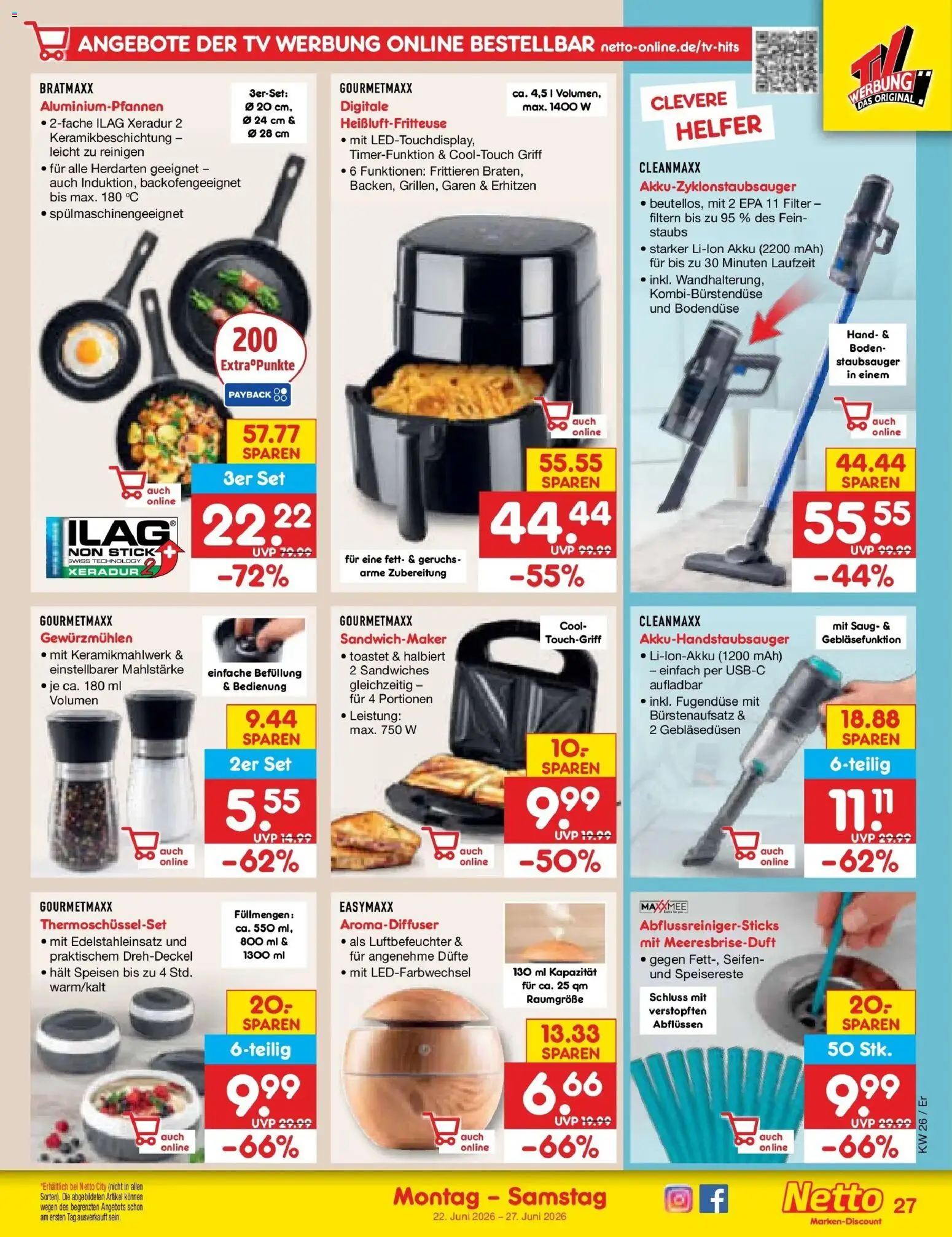 Netto Marken-Discount Prospekt Nordhausen – gültig ab 21.06.2026 | Seite: 38 | Produkte: Staubsauger, Sandwichmaker, Heißluftfritteuse, TV