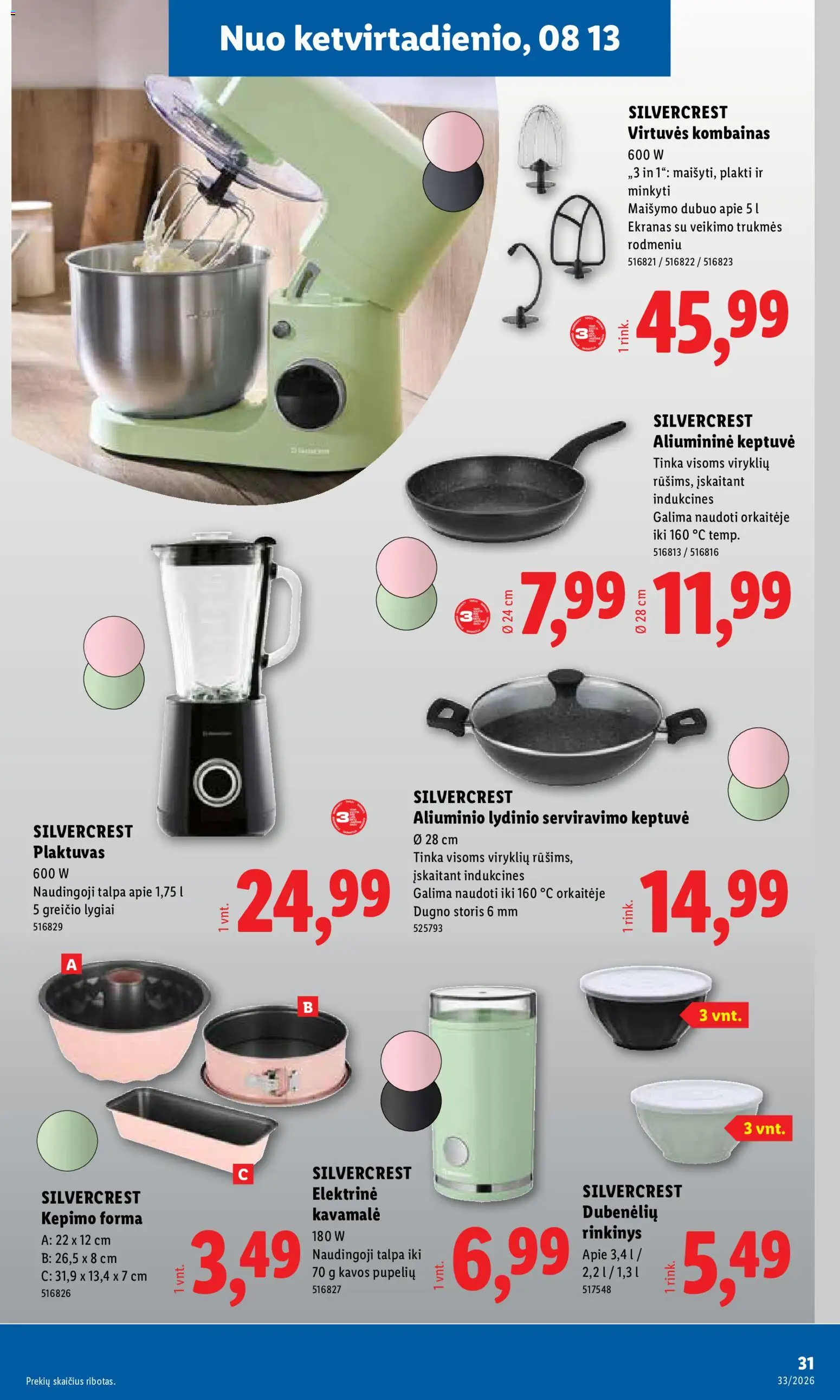 LIDL akcijos nuo 2026.08.10 | Puslapis: 31 | Prekių: Plaktuvas, Keptuvė, Dubuo