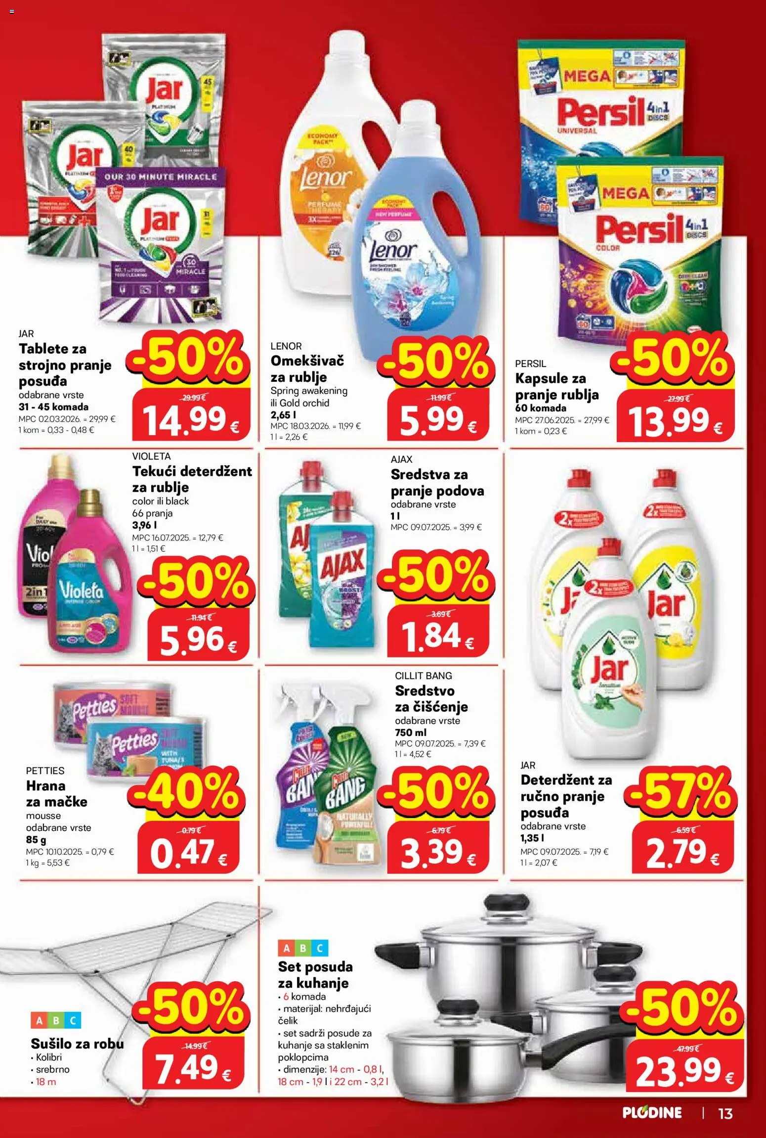 Plodine katalog | vrijedi od 06.05.2026 | Stranica: 13 | Proizvodi: Omekšivač, Tekući deterdžent, Ajax, Lenor