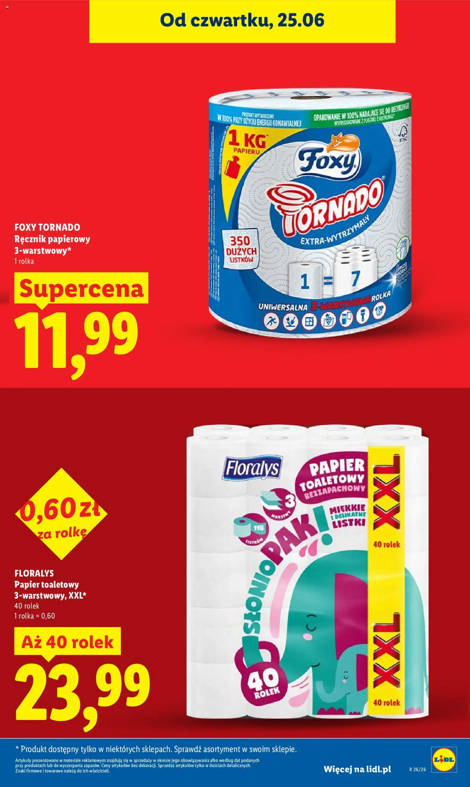 Lidl gazetka od 25.06.2026 | Strona: 23 | Produkty: Papier toaletowy, Ręcznik papierowy
