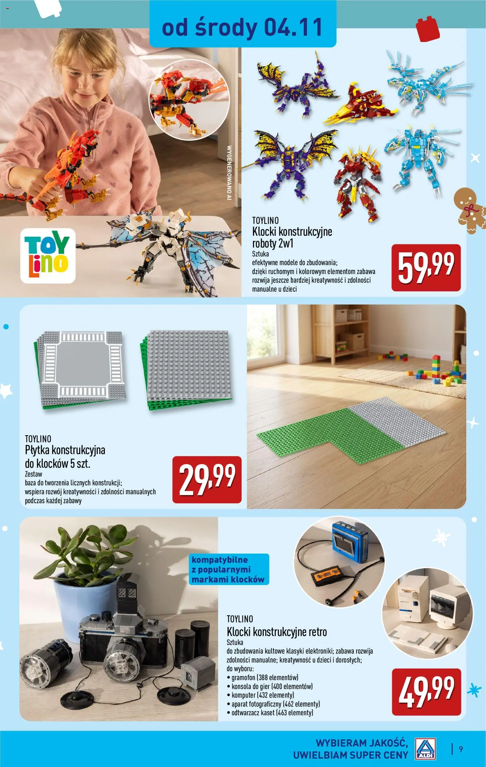 Aldi gazetka - Zabawki dla każdego od 31.10.2026 | Strona: 9 | Produkty: Aparat fotograficzny, Konsola do gier, Klocki konstrukcyjne, Konsola