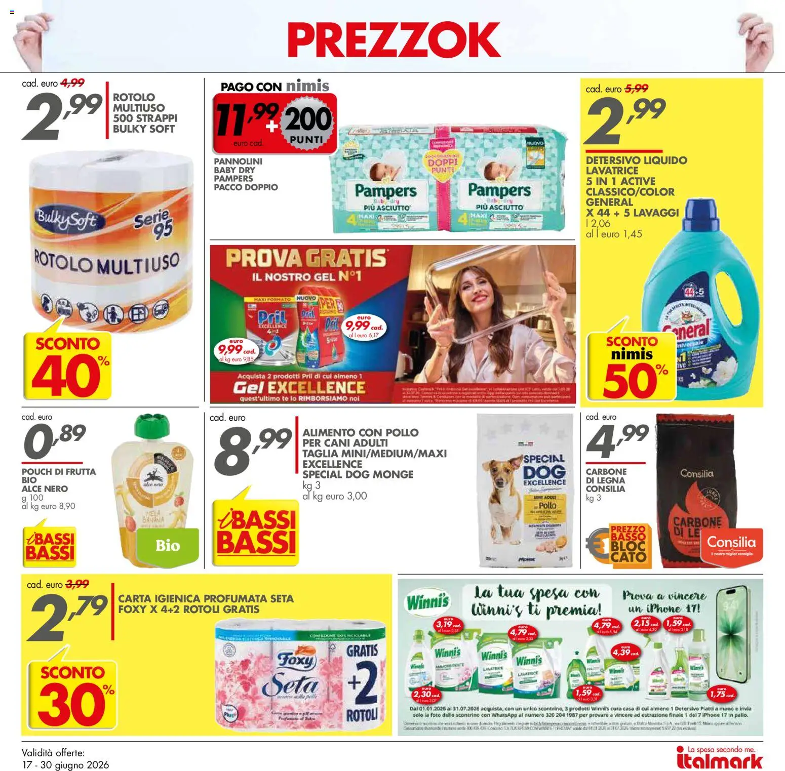 Volantino Italmark del 17.06.2026 | Pagina: 13 | Prodotti: Pannolini, Carta igienica, Iphone, Tè