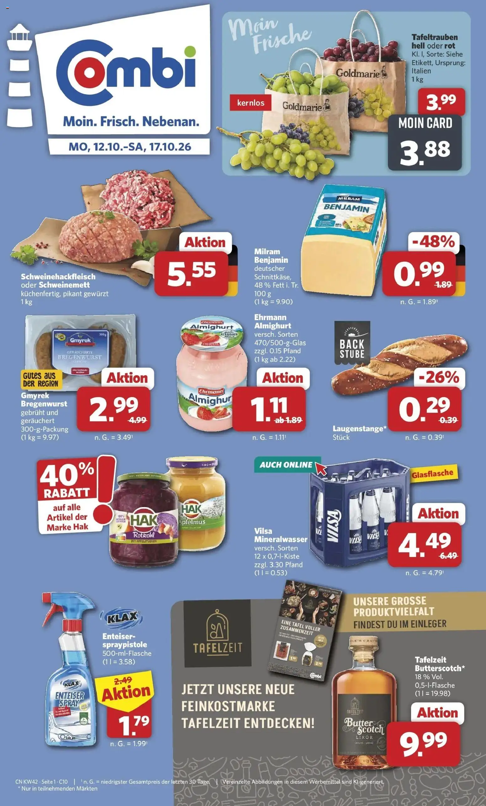 Combi Prospekt Celle – gültig ab 12.10.2026 | Seite: 1 | Produkte: Butter, Likör, Milram, Apfelmus
