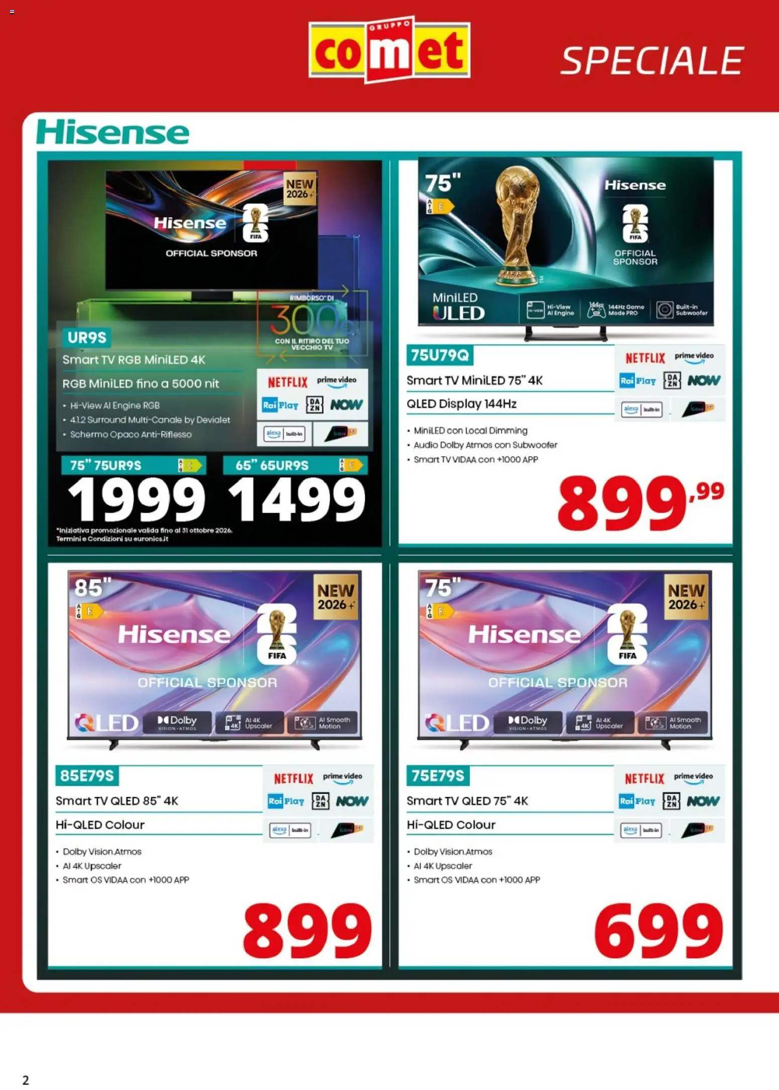 Volantino Comet del 26/06/2026 | Pagina: 2 | Prodotti: smart TV, TV, Video, Audio