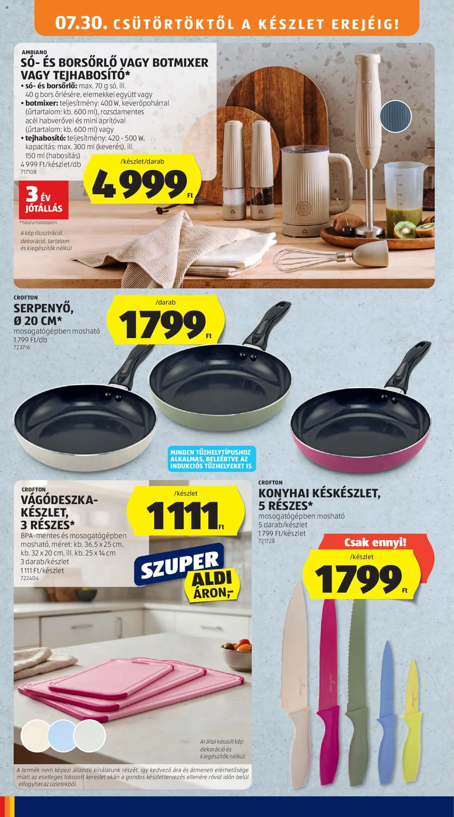 Aldi akciós ujság - amely érvényes a következő dátumtól: 2026.07.30. | Oldal: 8 | Termékek: Vágódeszka, Tejhabosító, Dekoráció, Só