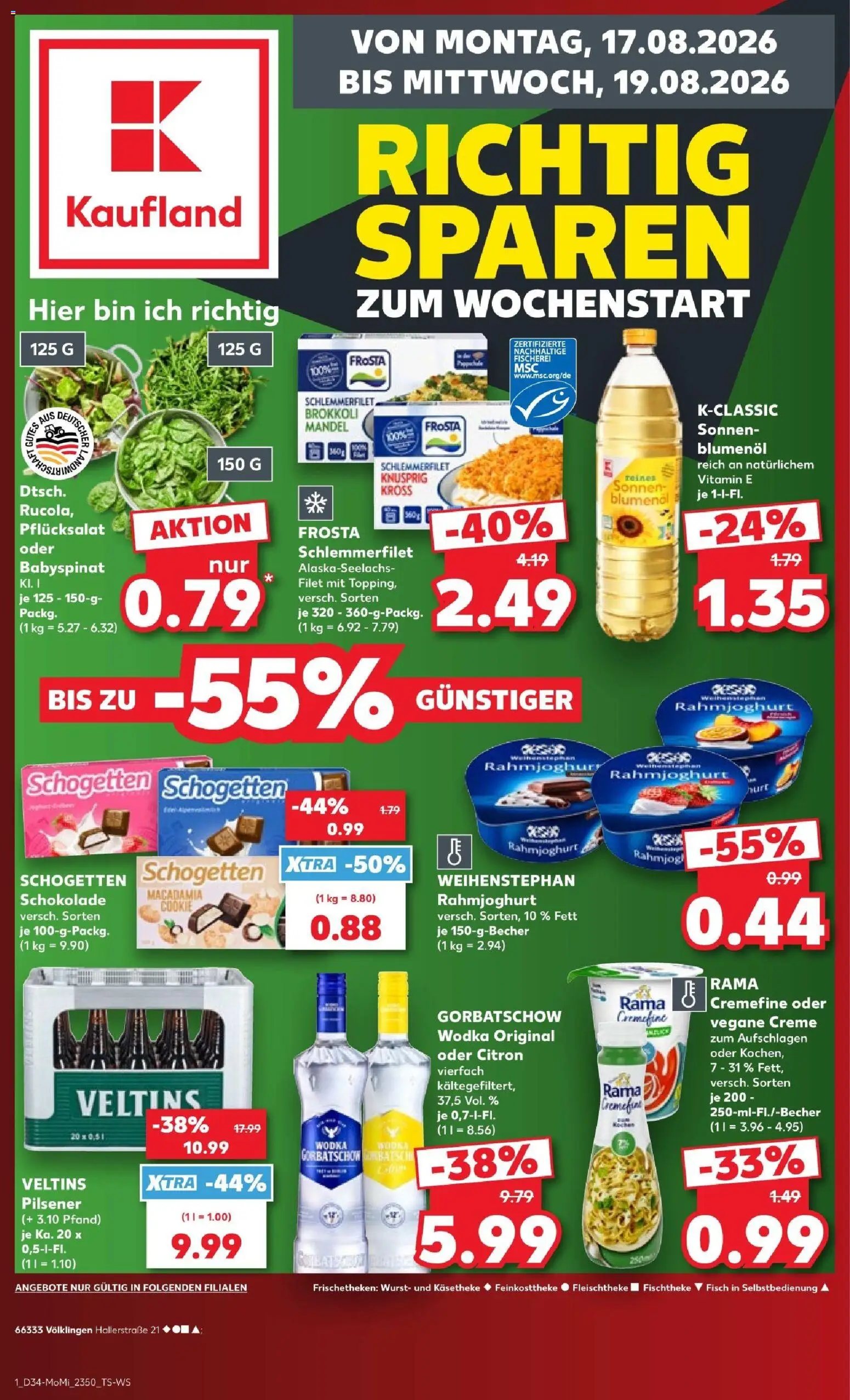 Kaufland Německo leták - Völklingen od 17.08.2026 | Strana: 1 | Produkty: Schogetten, Rama, Citron, Filet