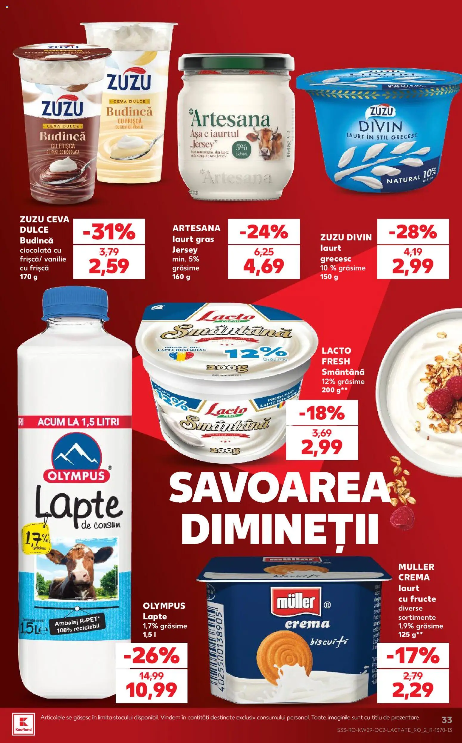 Noul catalog Kaufland – valabil de la 15.07.2026 | Pagină: 33 | Produse: Budincă, Zuzu, Lapte, Cremă