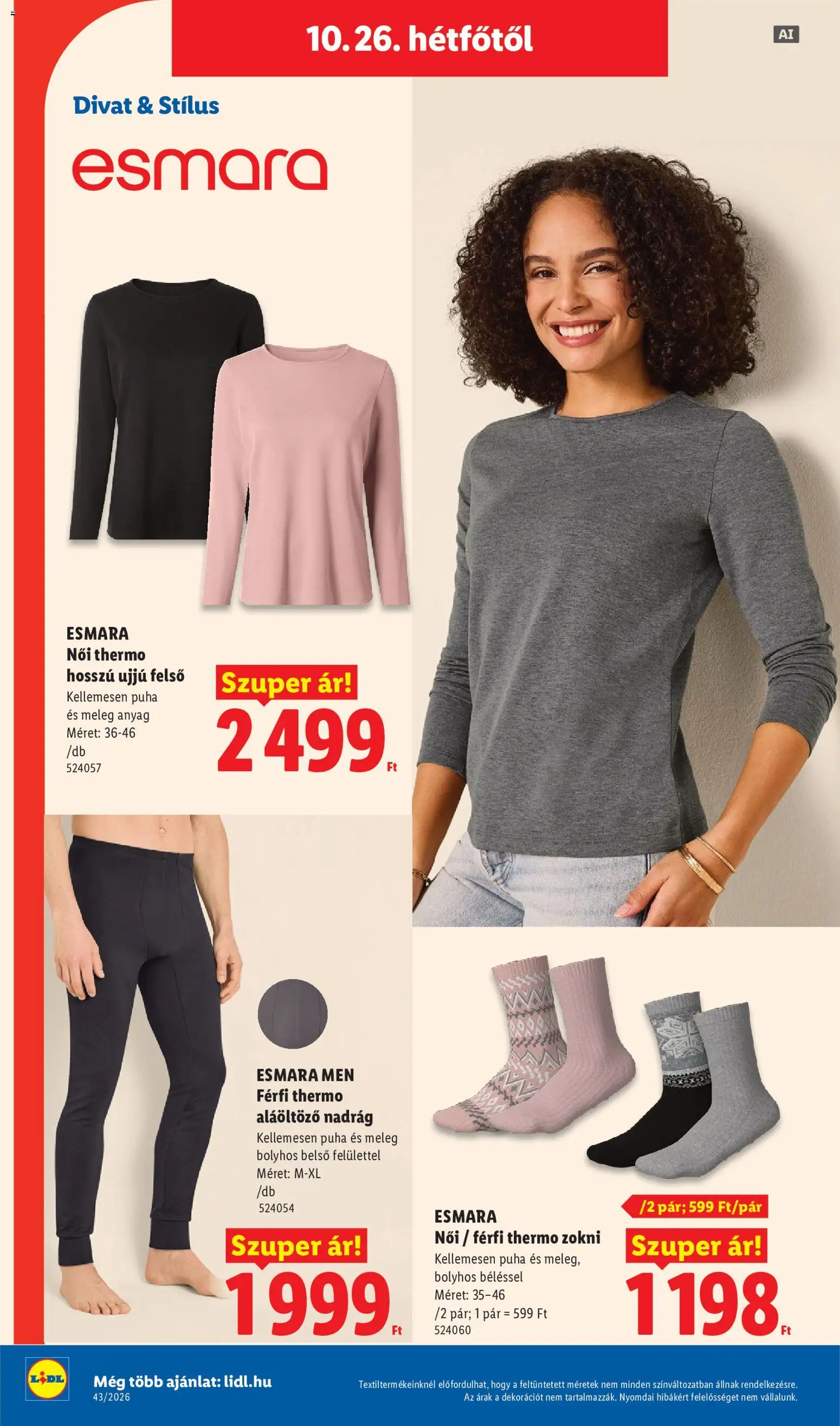 Lidl akciós ujság - amely érvényes a következő dátumtól: 2026.10.22. | Oldal: 22 | Termékek: Esmara, Felső, Zokni, Leggings