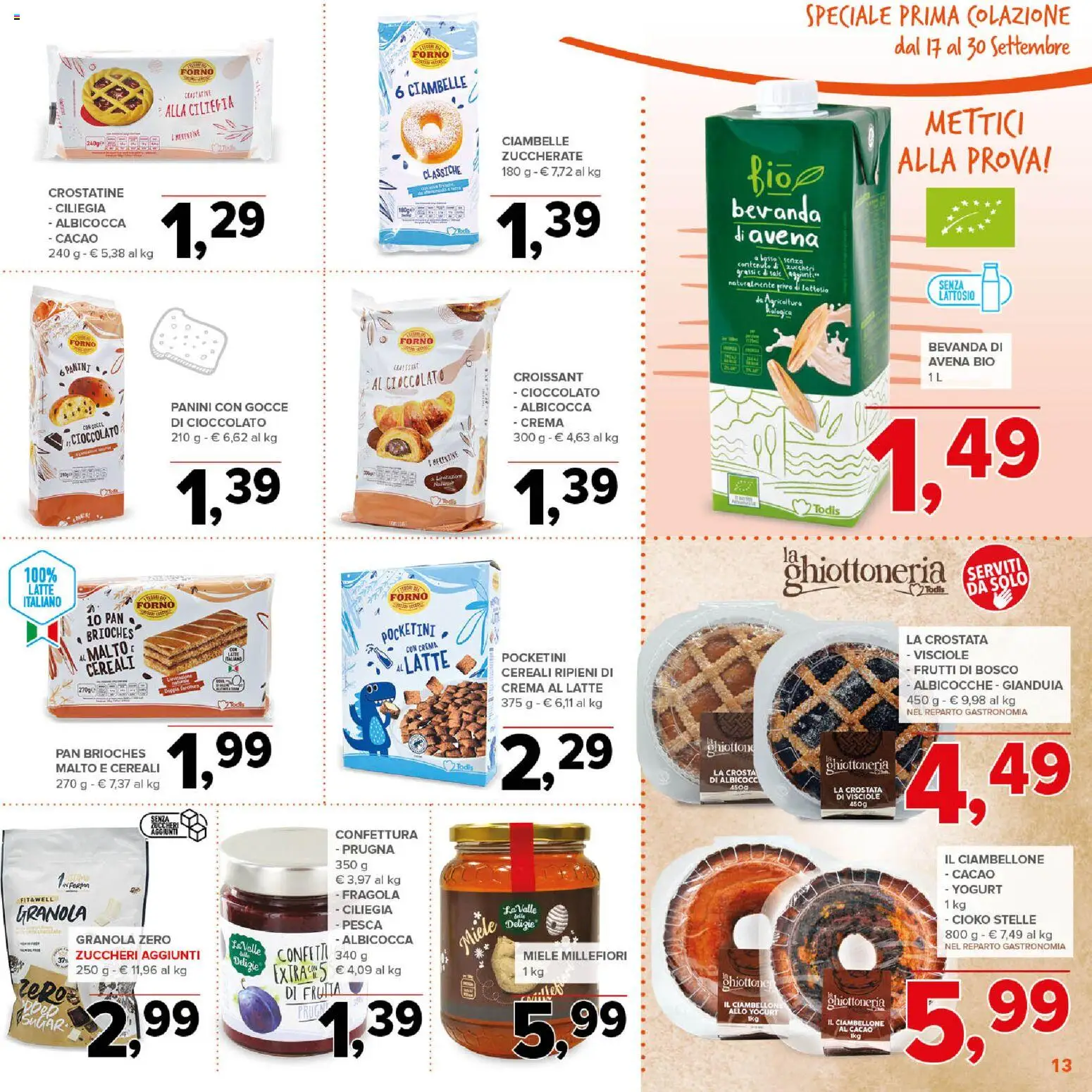 Volantino Todis del 17/09/2026 | Pagina: 13 | Prodotti: Frutti di bosco, Ciambelle, Yogurt, Croissant