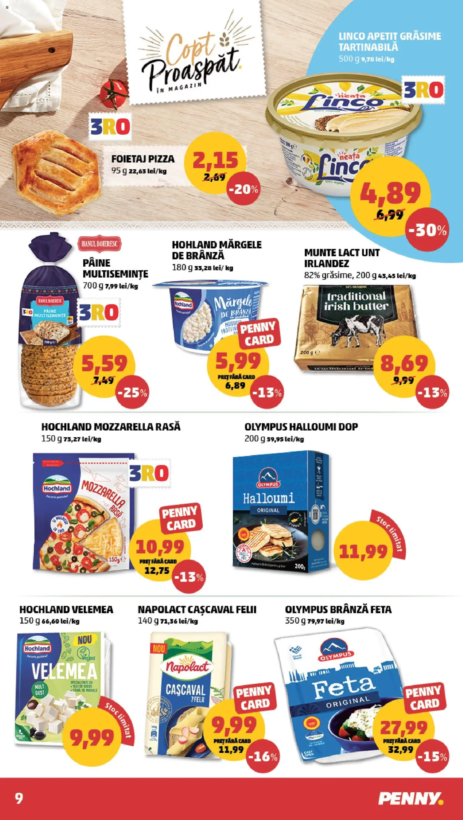 Noul catalog PENNY – valabil de la 29.07.2026 | Pagină: 9 | Produse: Cașcaval, Unt, Pâine, Pizza
