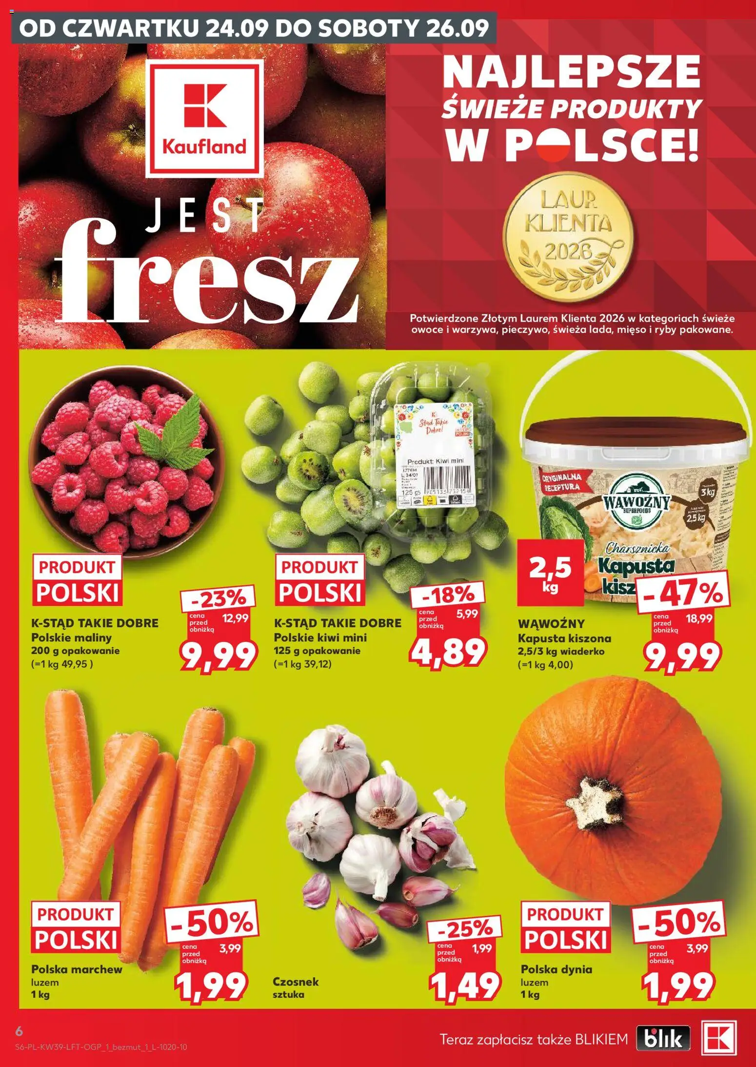 Kaufland Polsko leták od 24.09.2026 | Strana: 6 | Produkty: Kiwi, Ryby, Maliny, Kapusta