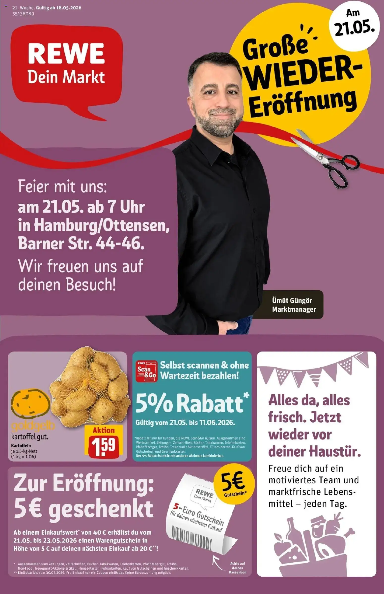 Rewe Prospekt Hamburg/Ottensen – gültig ab 17.05.2026 | Seite: 1 | Produkte: Kartoffeln, Uhr