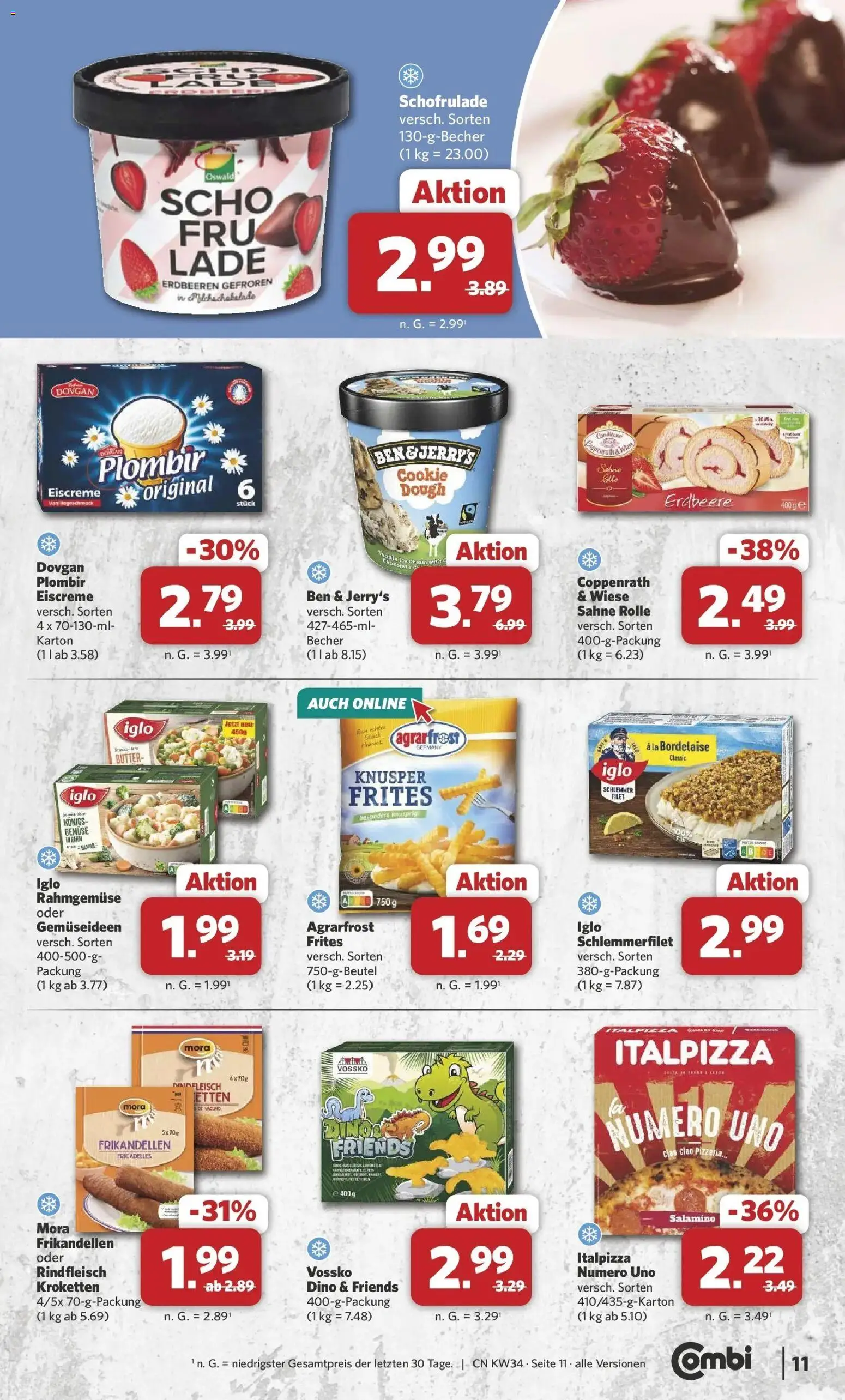 Combi Prospekt Twistringen (ab 17.08.2026) zum Blättern | Seite: 11 | Produkte: Eiscreme, Gemüse, Rindfleisch, Sahne