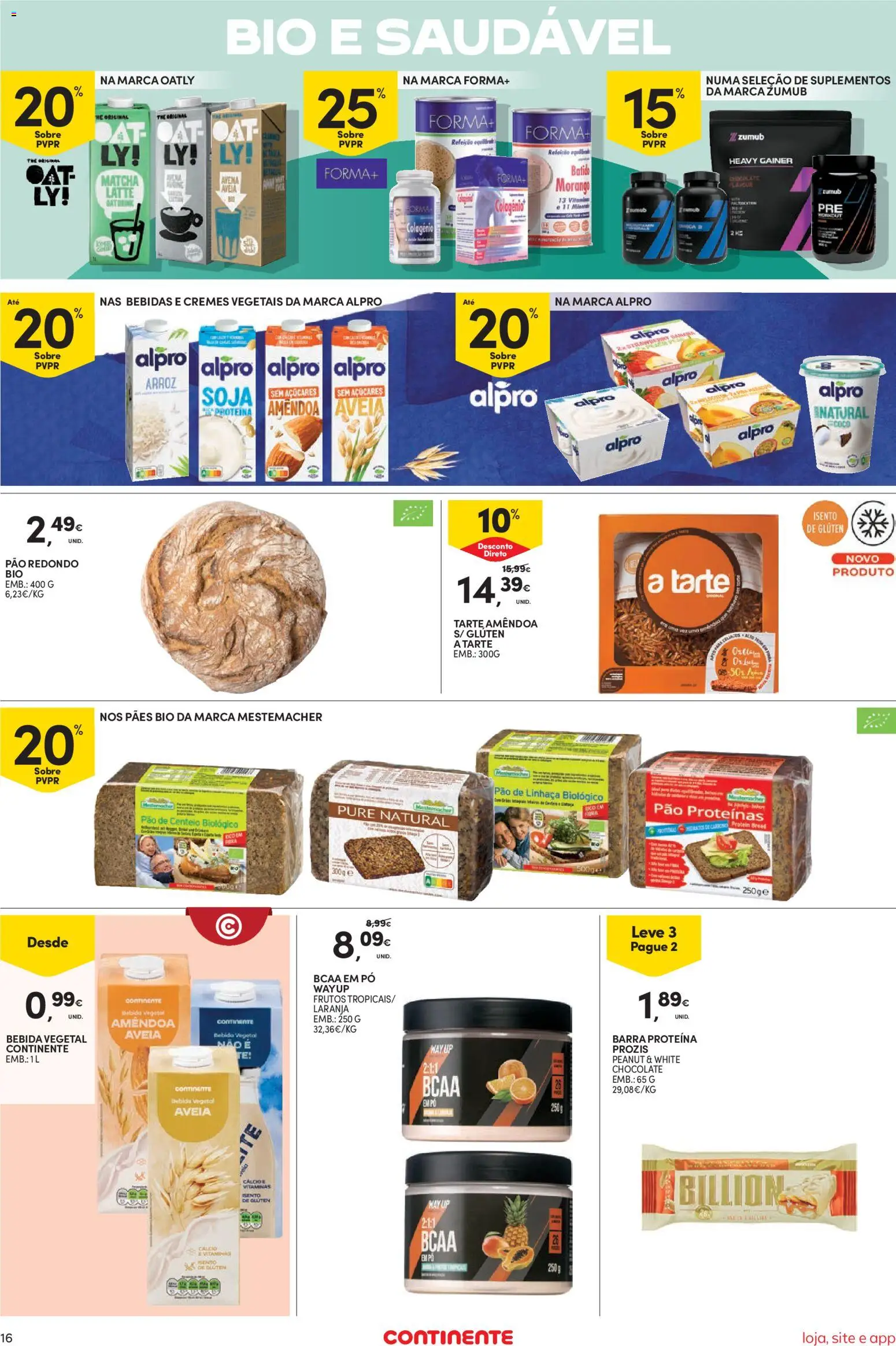 Continente Semanal Continente Bom Dia │ válido de 26.05.2026 | Página: 16 | Produtos: Soja, Aveia, Pó, Pão