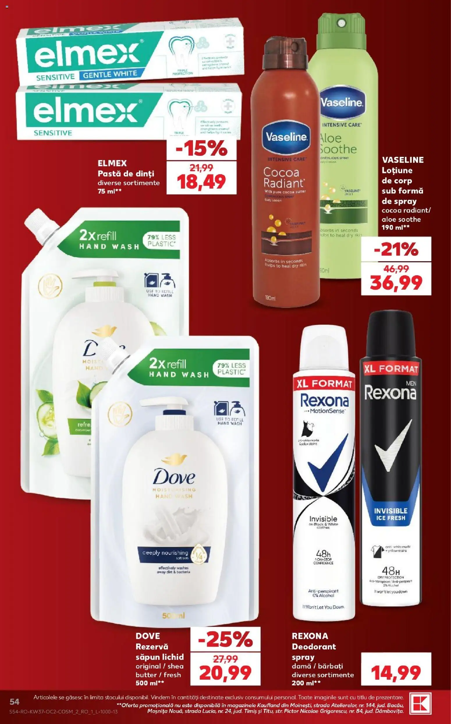 Kaufland RO akciós ujság - amely érvényes a következő dátumtól: 2026.09.09. | Oldal: 54 | Termékek: Dove, Rexona, Püré, Elmex
