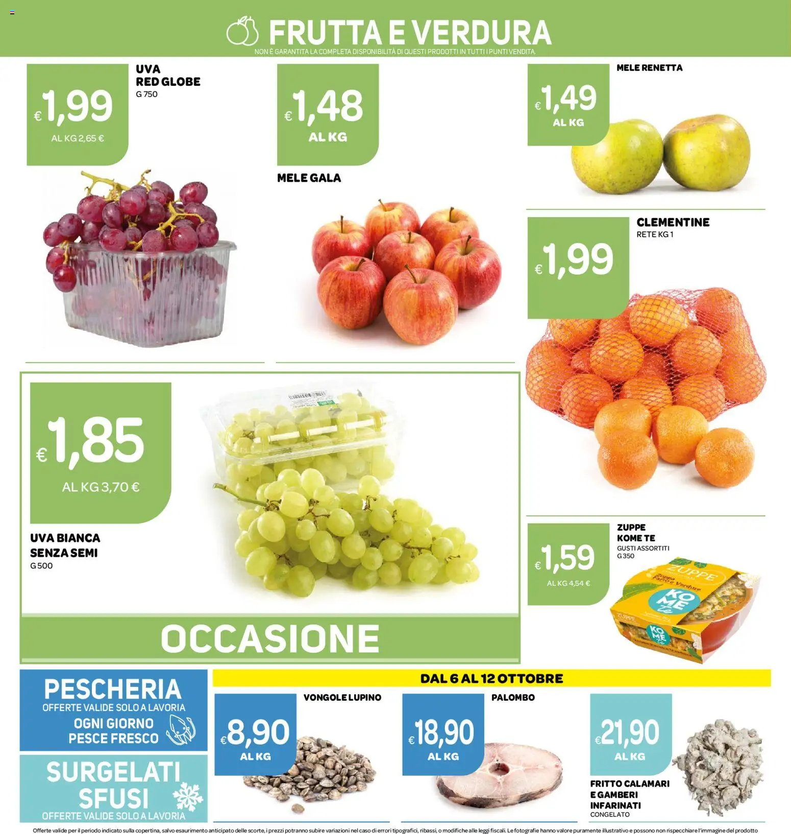 Volantino Ekom del 06/10/2026 | Pagina: 8 | Prodotti: Mele, Vongole, Frutta, Calamari