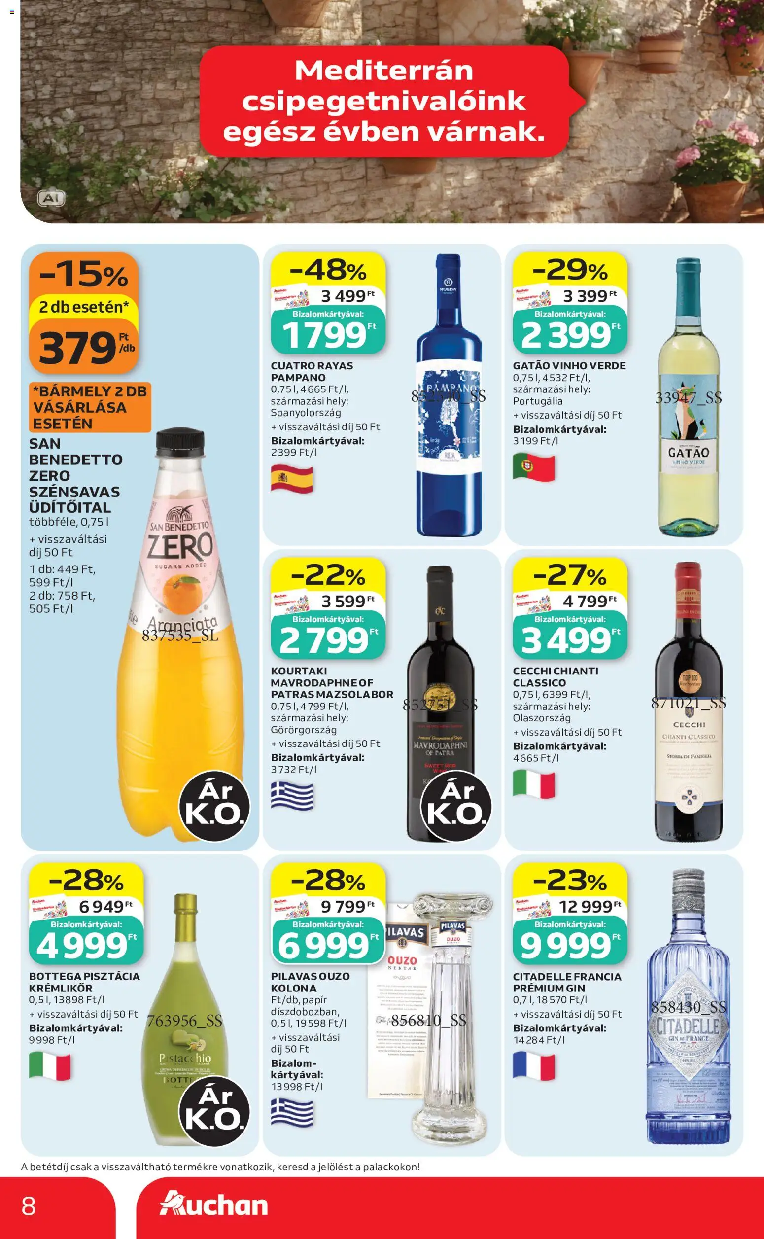 Auchan akciós ujság - amely érvényes a következő dátumtól: 2026.09.10. | Oldal: 8 | Termékek: Üdítőital, Pisztácia, Krémlikőr, Gin