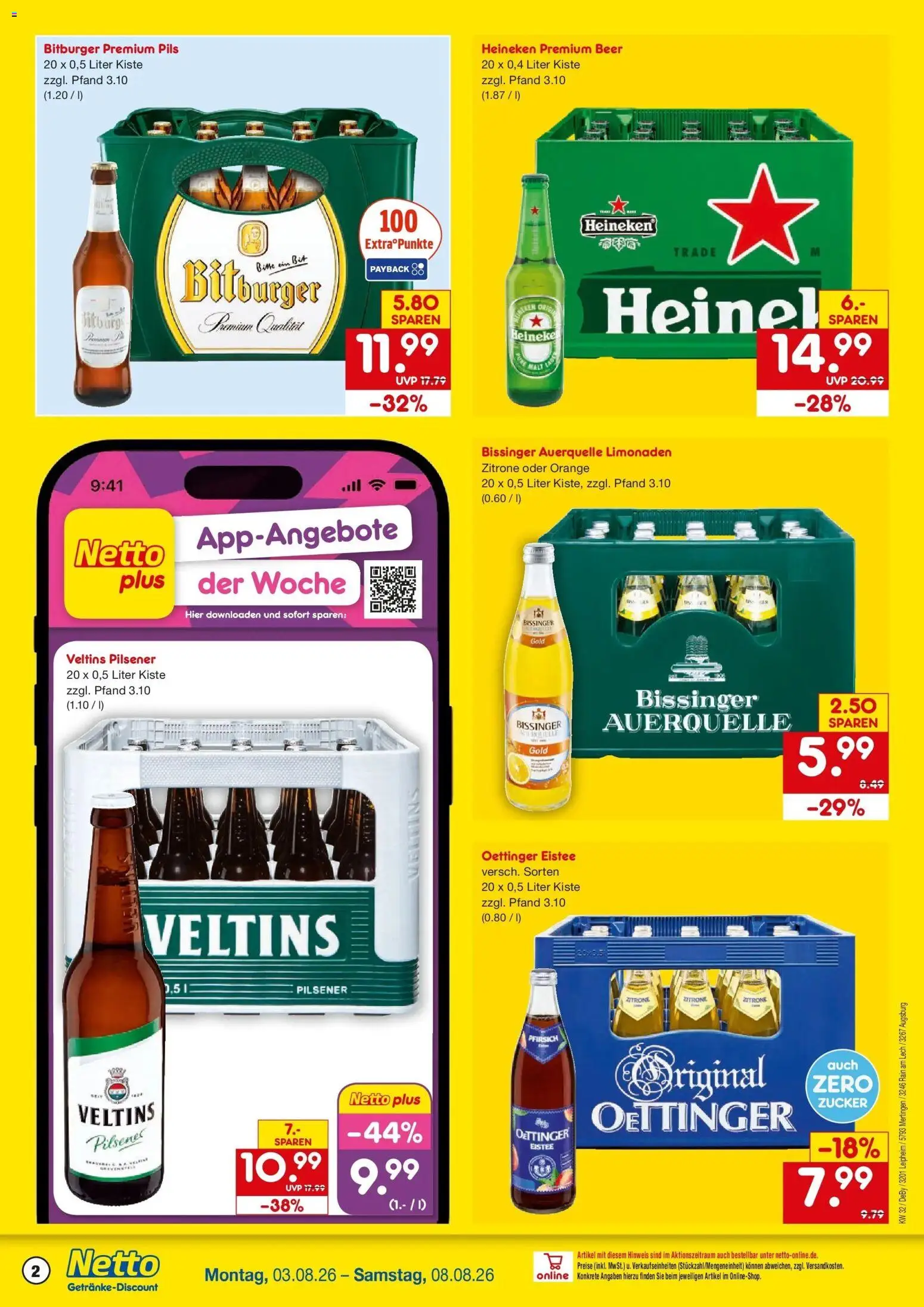 Netto Marken-Discount Prospekt Leipheim – gültig ab 03.08.2026 | Seite: 2 | Produkte: Bitburger, Heineken, Zucker, Veltins