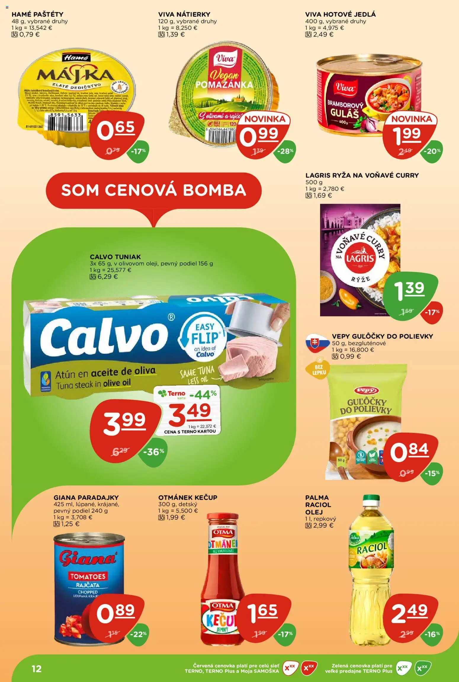 Nové Terno akcie – leták je platný od 27.08.2026 | Strana: 12 | Produkty: Olej, Paradajky, Steak, Hotové jedlá
