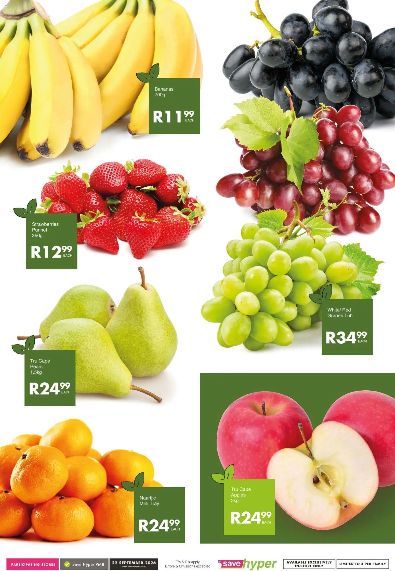 New Save catalogue – valid from 22/09/2026 | Page: 9 | Products: Pears, Tray, Bananas, Grapes