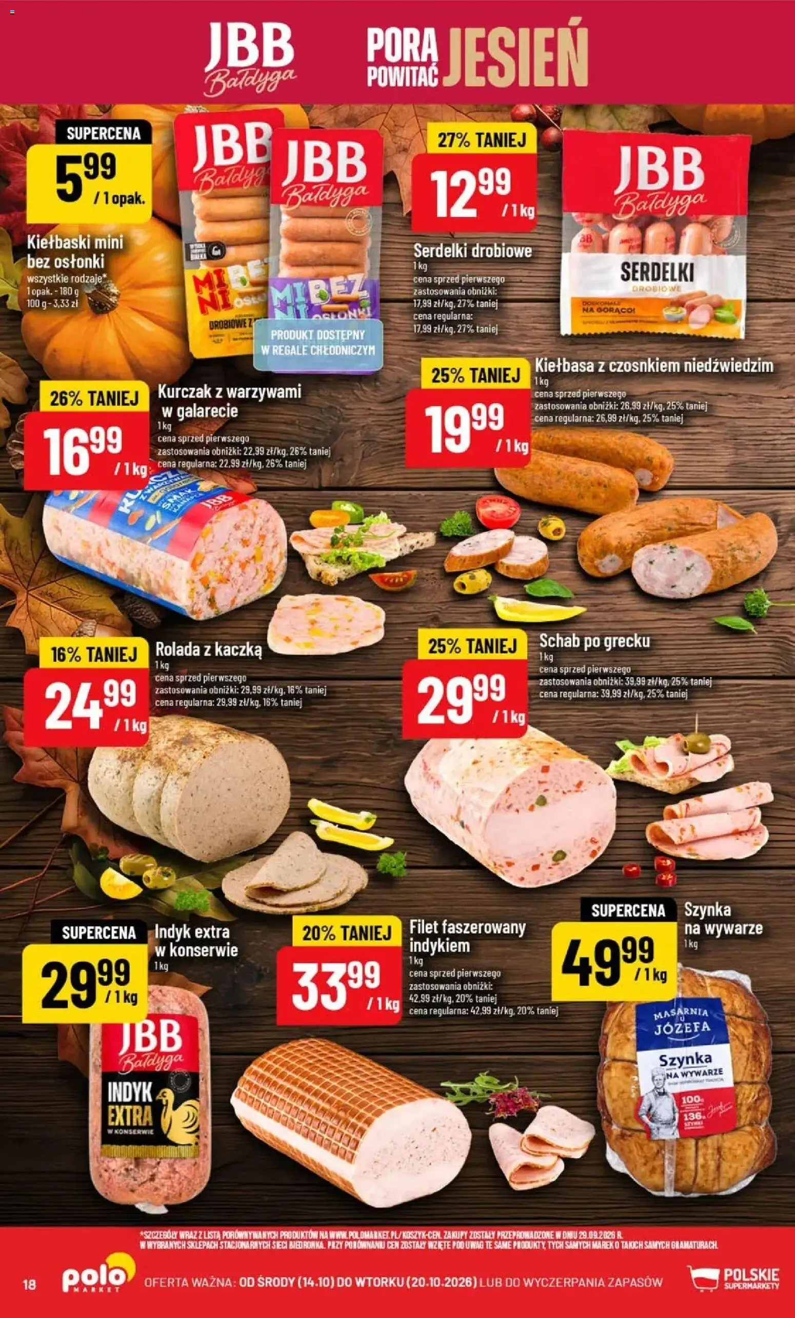 Nowa POLOmarket gazetka od jutra 14.10.2026 | Strona: 18 | Produkty: Schab, Indyk, Rolada, Szynka