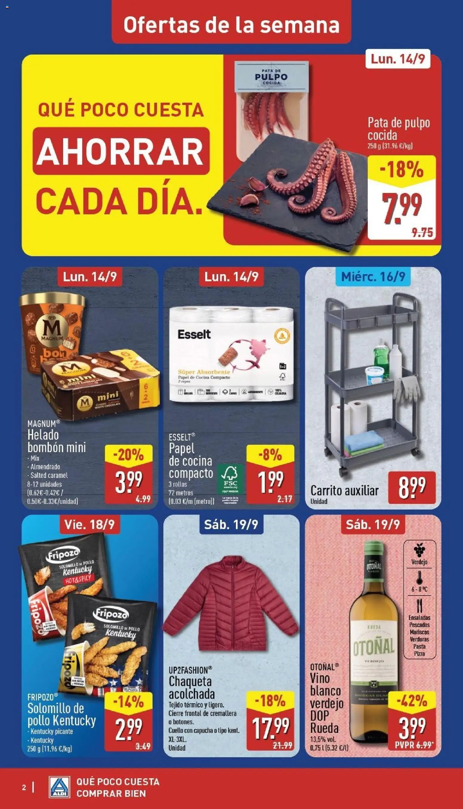 Aldi folleto Canarias │ válido desde el 14/09/2026 | Página: 2 | Productos: Verduras, Helado, Vino blanco, Pollo