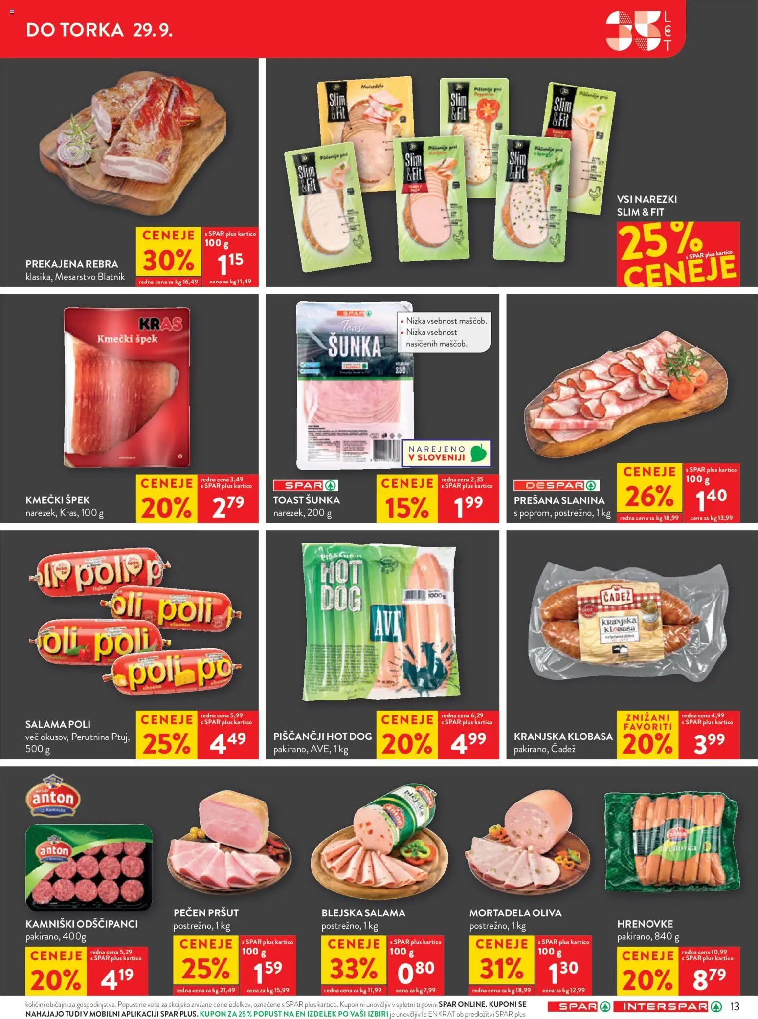 Novi Spar katalog ponudbe – veljaven od 23.09.2026 | Stran: 19 | Izdelki: Hrenovke, Mortadela, Slanina, Sunka