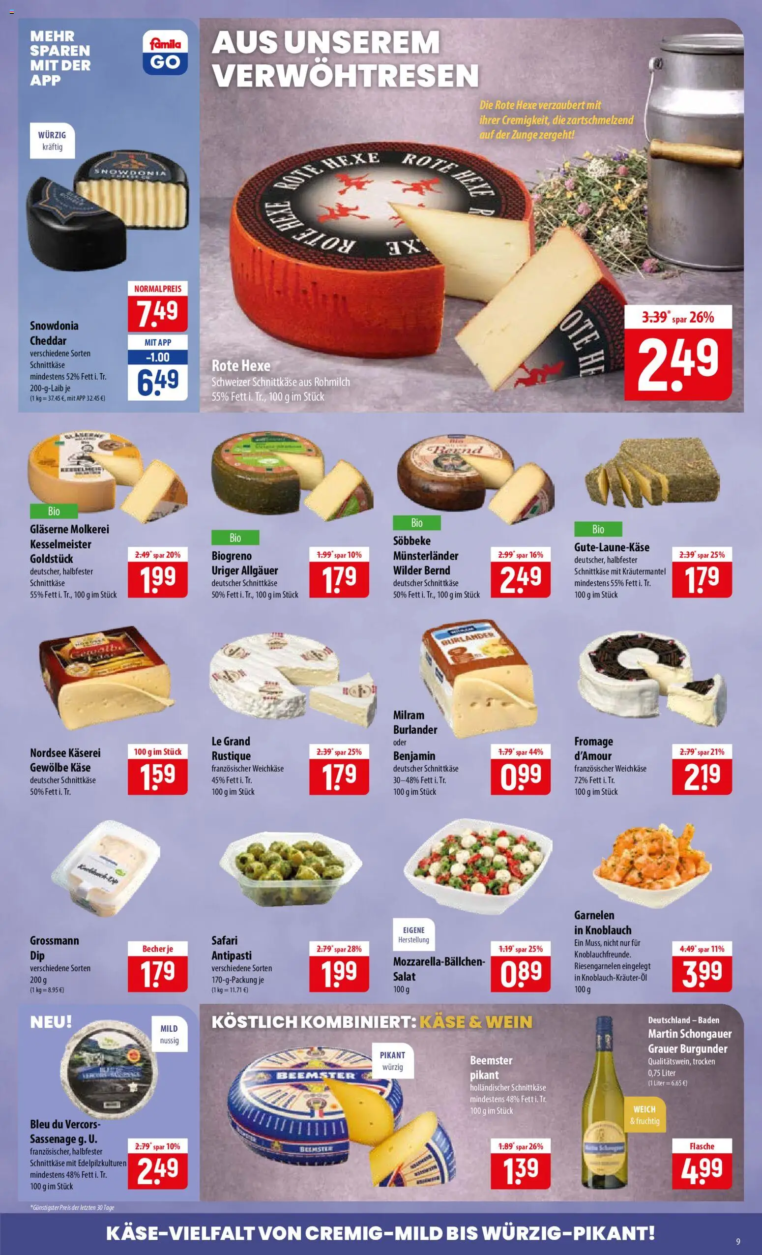 Famila Prospekt – gültig ab 29.06.2026 | Seite: 9 | Produkte: Käse, Milram, Wein, Salat