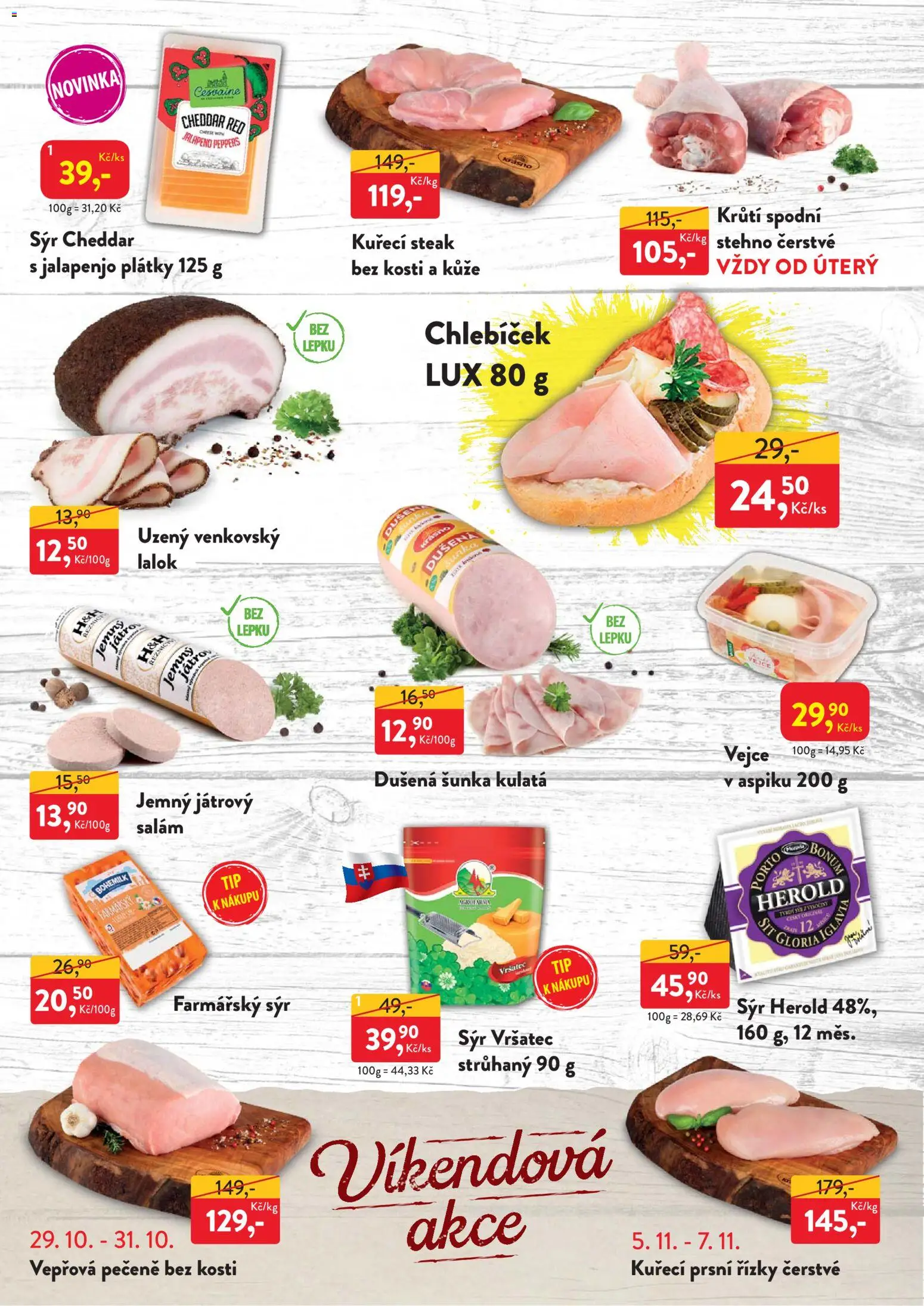 MP Krásno leták od 26.10.2026 | Strana: 4 | Produkty: Vepřová pečeně, Šunka, Steak, Cheddar
