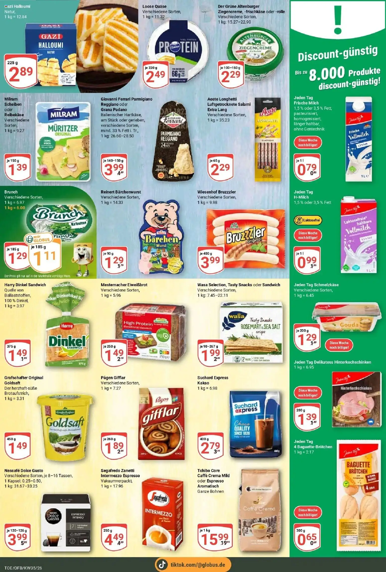 Globus Prospekt Tönisvorst – gültig ab 24.08.2026 | Seite: 16 | Produkte: Grana Padano, Baguette, Dolce gusto, Segafredo