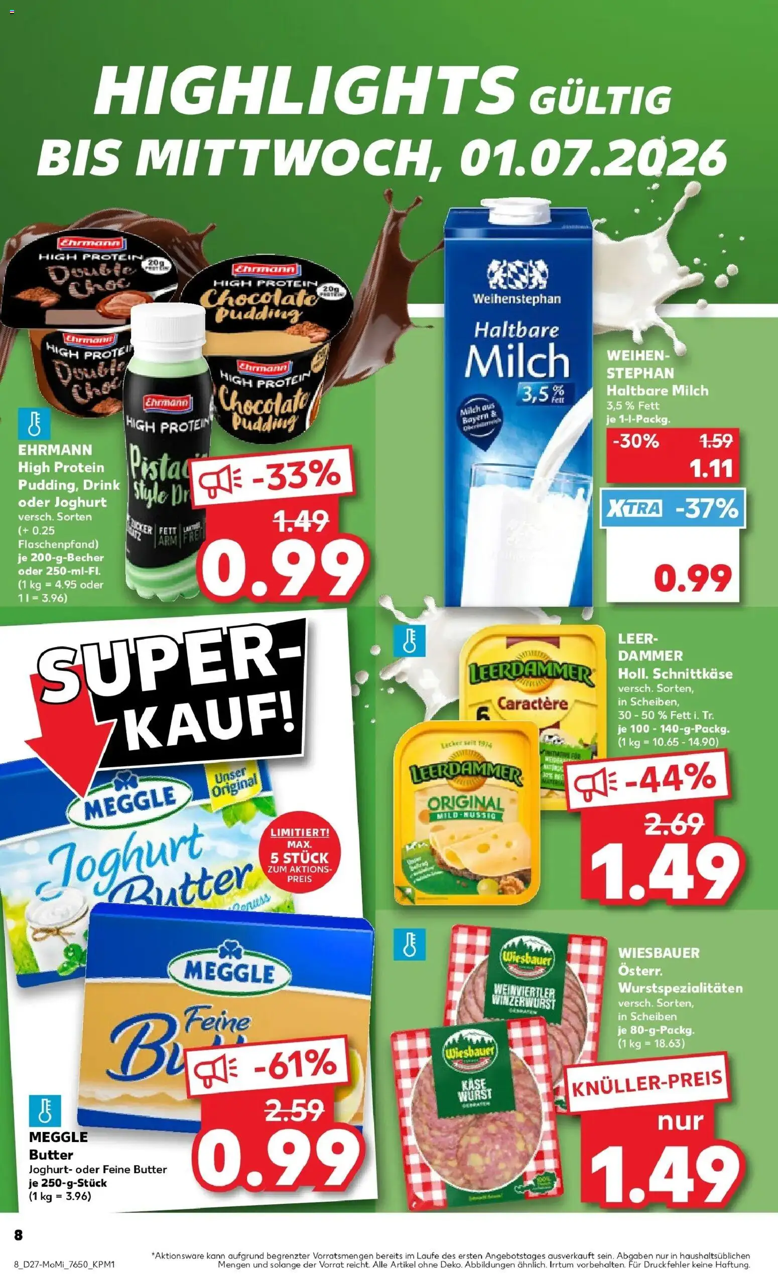 Kaufland Prospekt Landsberg Am Lech – gültig ab 29.06.2026 | Seite: 8 | Produkte: High protein pudding, Käse, Joghurt, Meggle butter